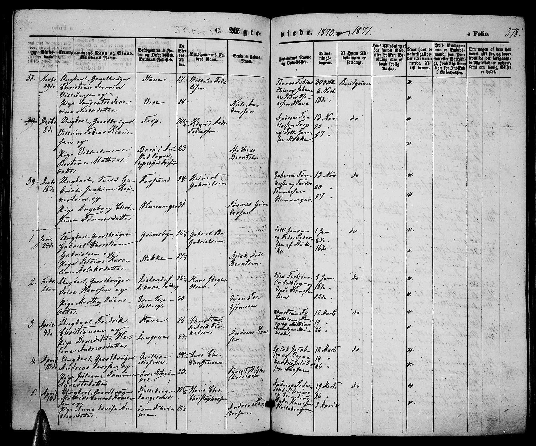 Lista sokneprestkontor, SAK/1111-0027/F/Fb/L0003: Parish register (copy) no. B 3, 1862-1877, p. 378