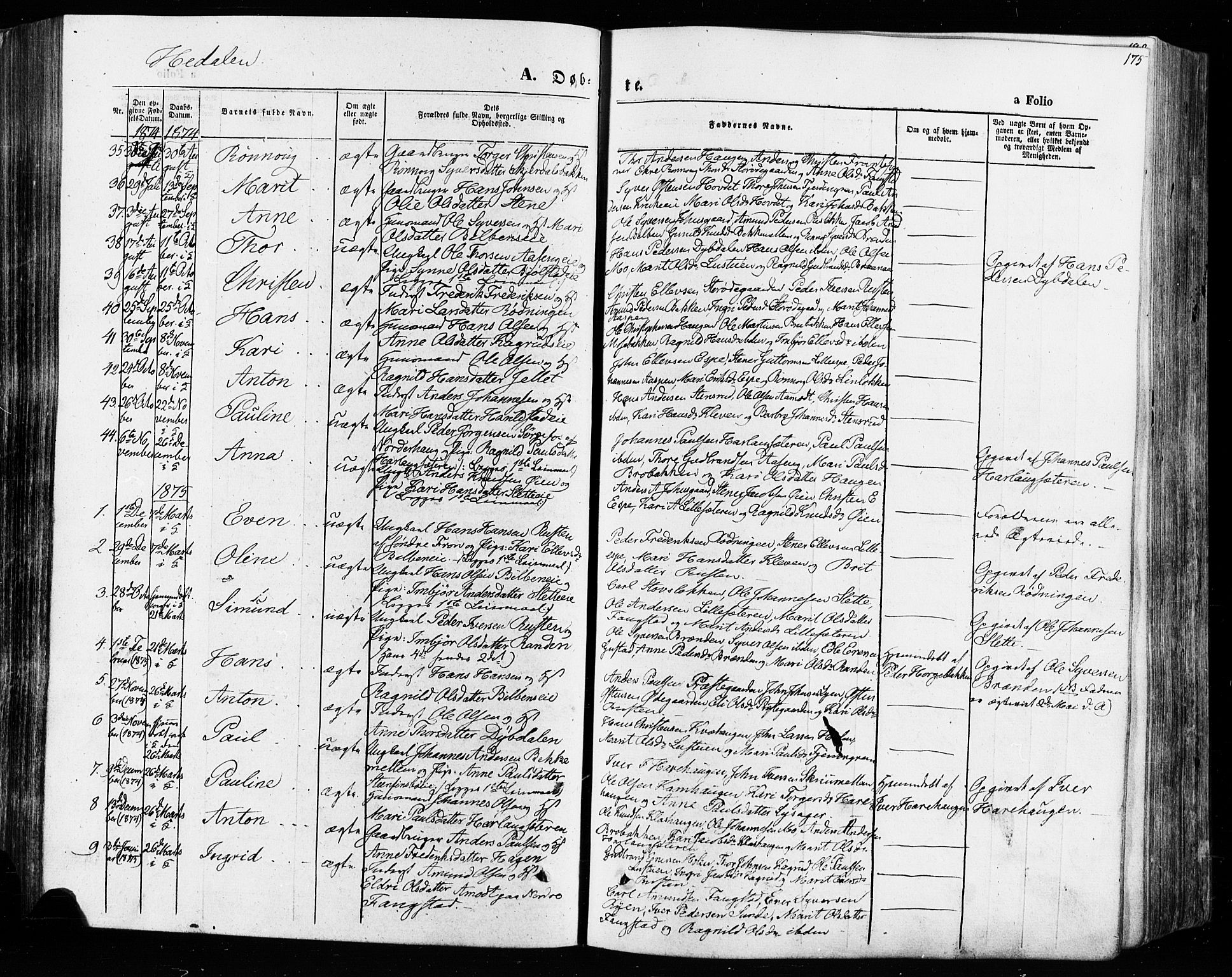 Vågå prestekontor, SAH/PREST-076/H/Ha/Haa/L0007: Parish register (official) no. 7 /2, 1873-1886, p. 175