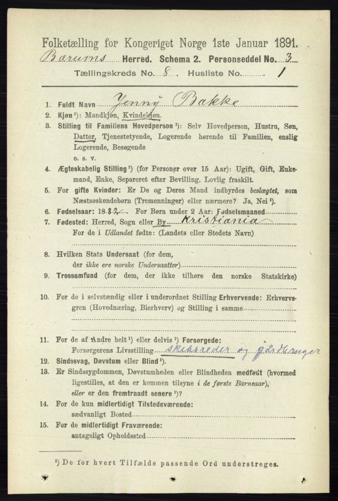 RA, 1891 census for 0219 Bærum, 1891, p. 4530