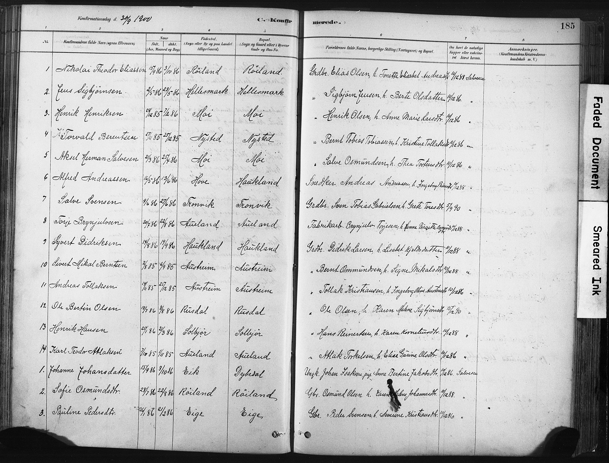 Lund sokneprestkontor, SAST/A-101809/S06/L0011: Parish register (official) no. A 10, 1877-1904, p. 185