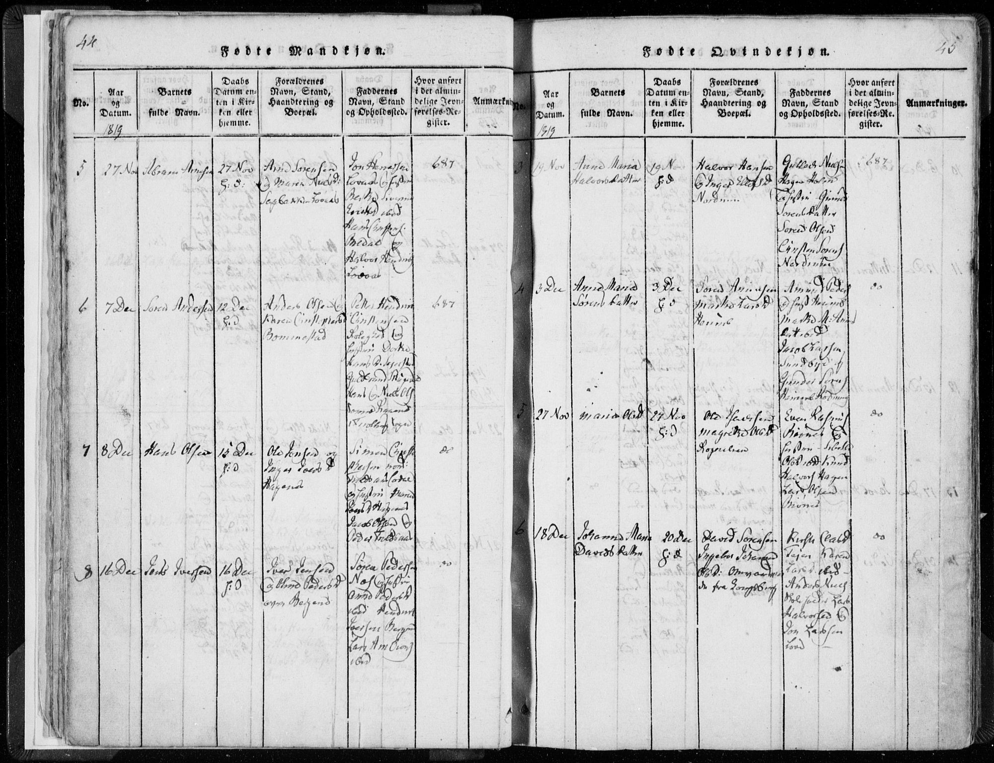 Hedrum kirkebøker, SAKO/A-344/F/Fa/L0004: Parish register (official) no. I 4, 1817-1835, p. 44-45