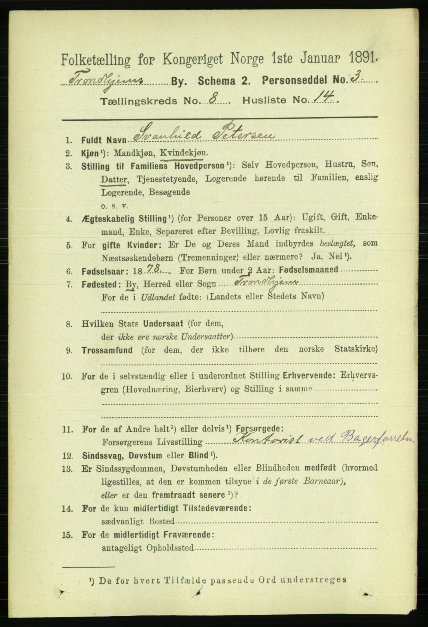 RA, 1891 census for 1601 Trondheim, 1891, p. 6945