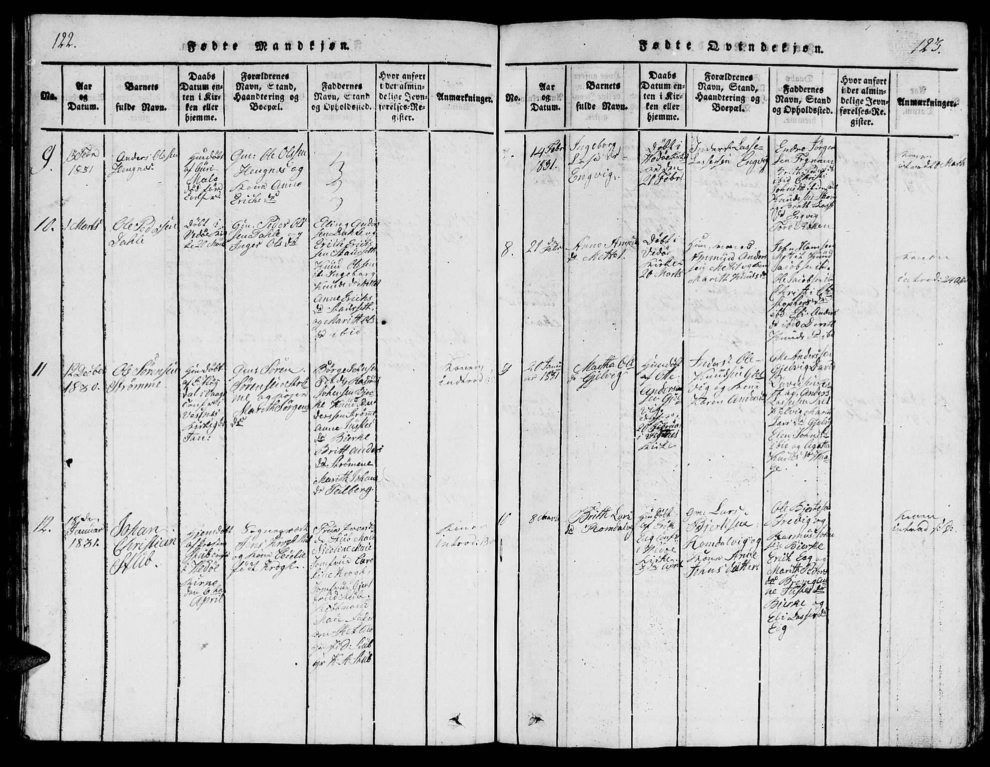 Ministerialprotokoller, klokkerbøker og fødselsregistre - Møre og Romsdal, AV/SAT-A-1454/547/L0610: Parish register (copy) no. 547C01, 1818-1839, p. 122-123