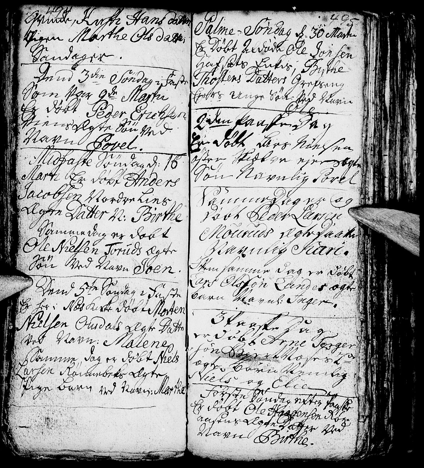 Nes prestekontor, Hedmark, AV/SAH-PREST-020/L/La/L0001: Parish register (copy) no. 1, 1663-1784, p. 494-495