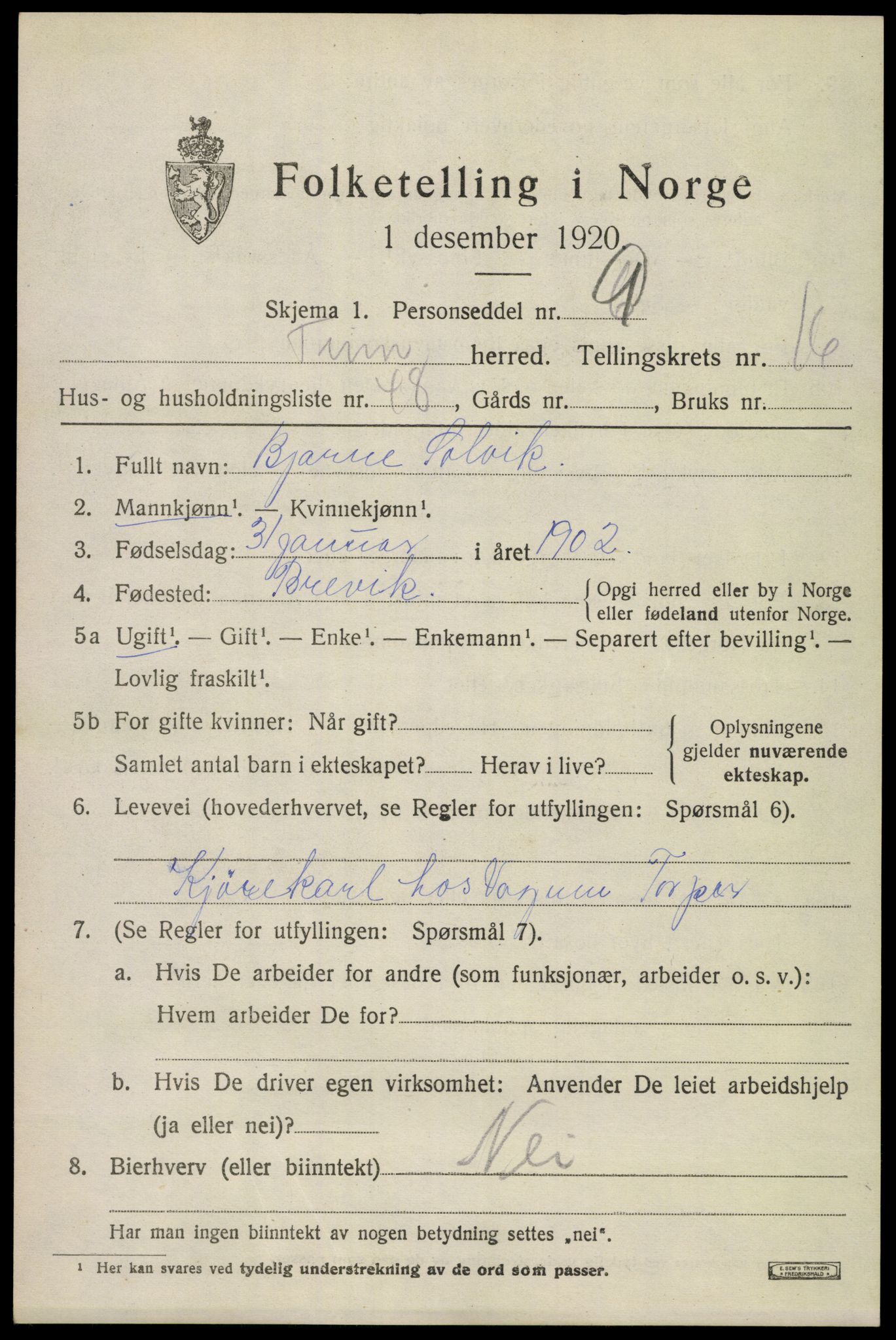 SAKO, 1920 census for Tinn, 1920, p. 17710