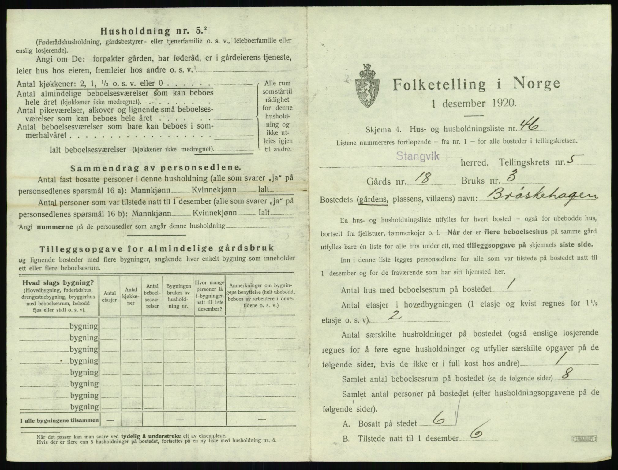 SAT, 1920 census for Stangvik, 1920, p. 550