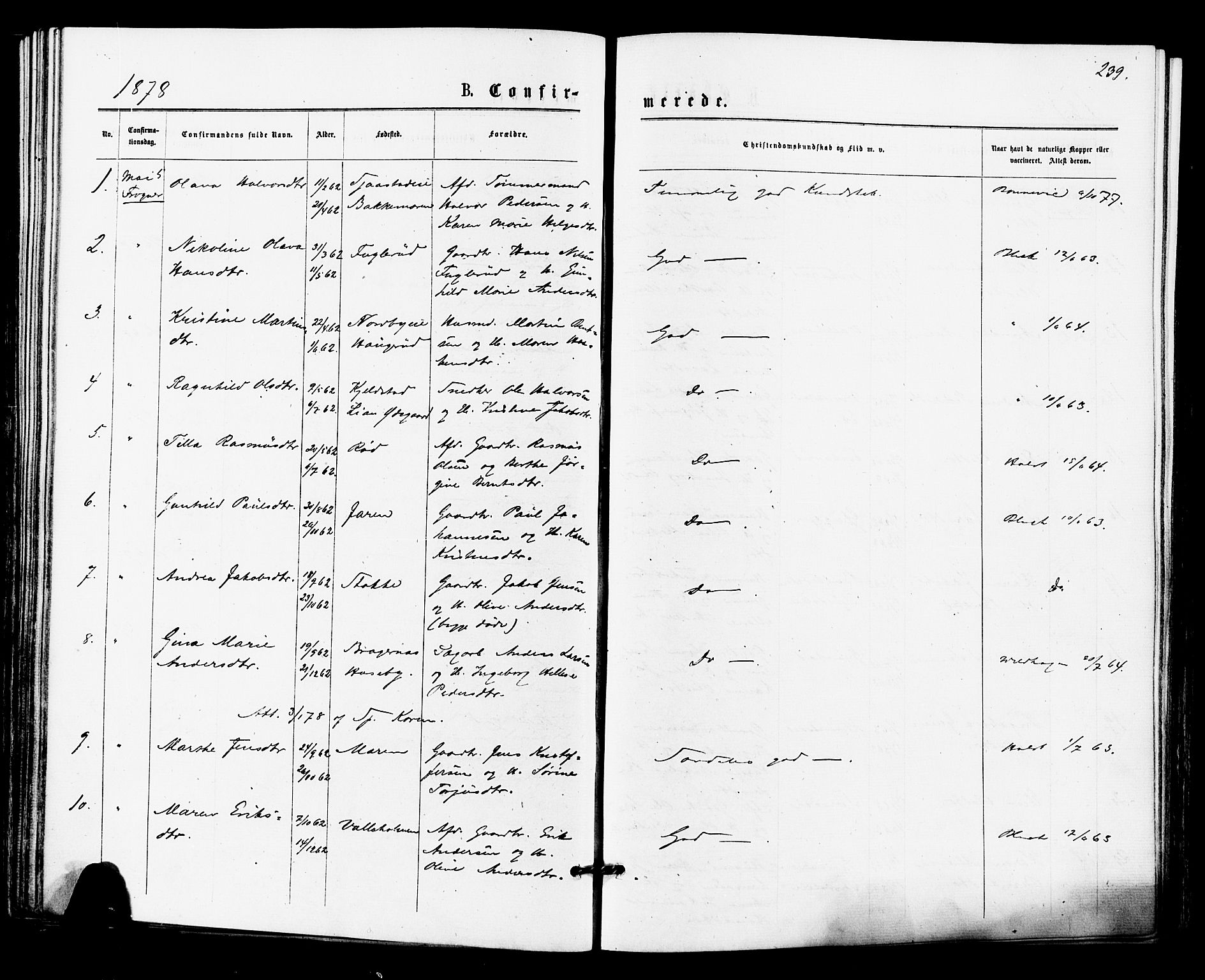 Lier kirkebøker, AV/SAKO-A-230/F/Fa/L0014: Parish register (official) no. I 14, 1875-1882, p. 239