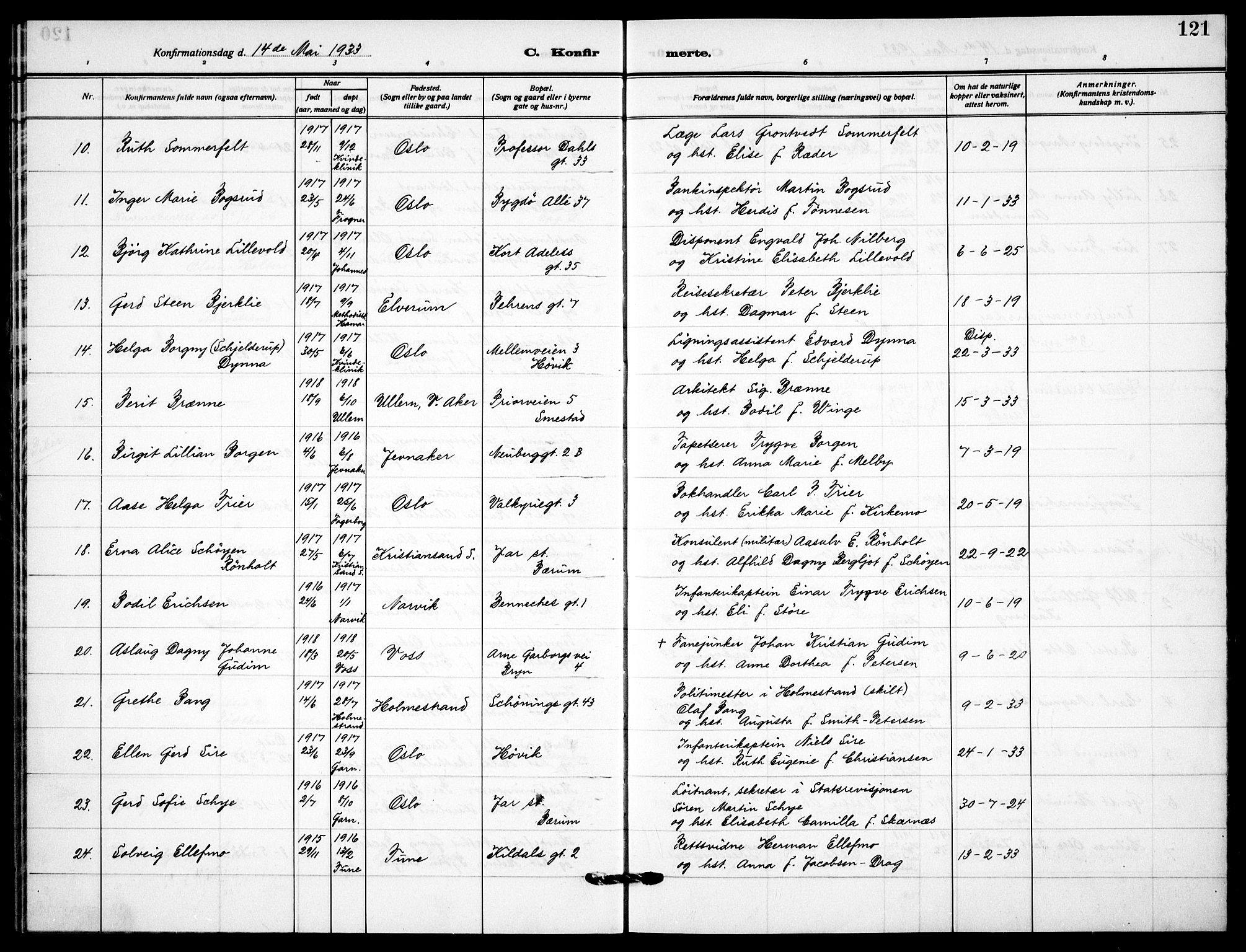 Garnisonsmenigheten Kirkebøker, AV/SAO-A-10846/F/Fa/L0017: Parish register (official) no. 17, 1926-1937, p. 121