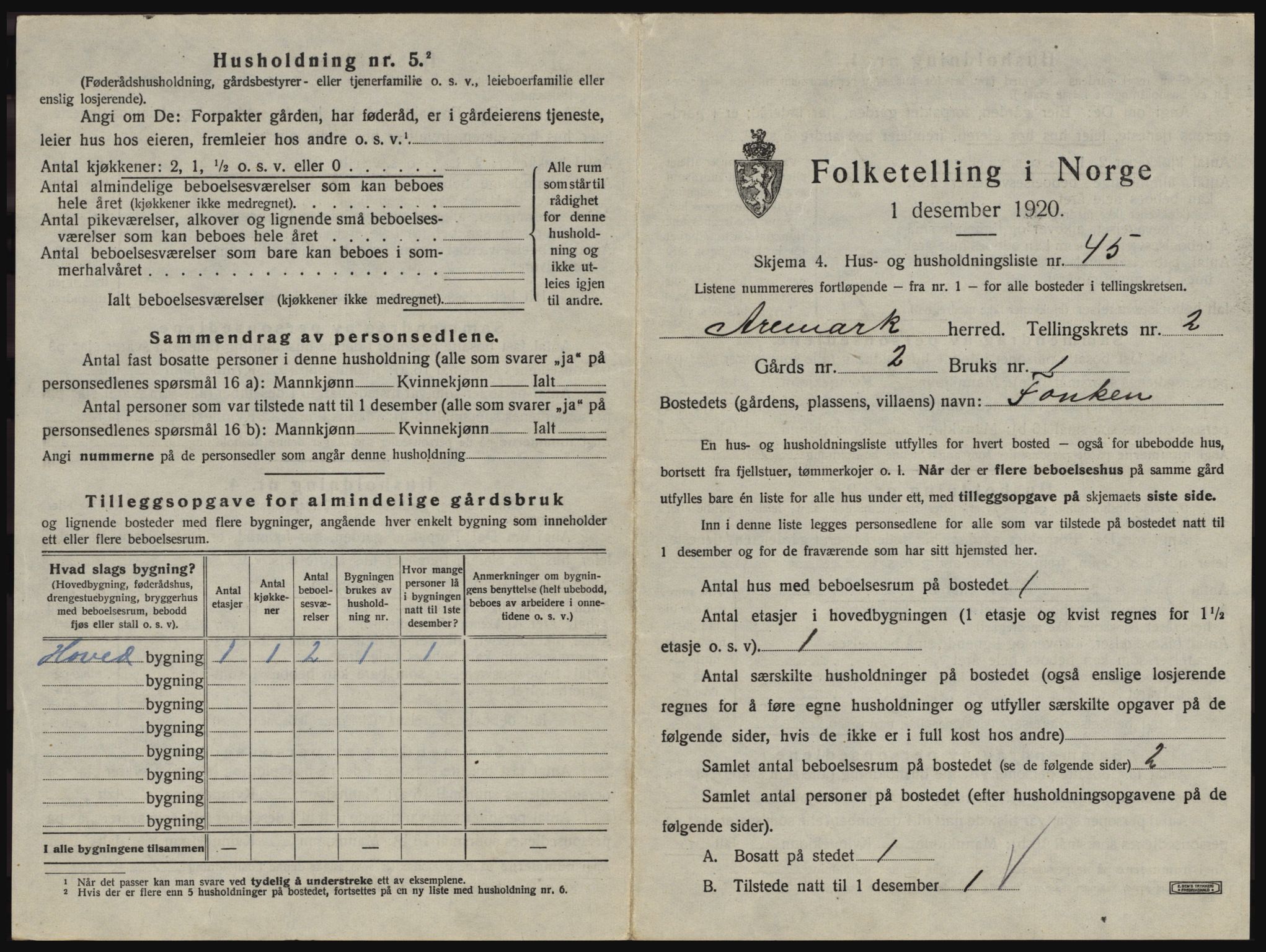 SAO, 1920 census for Aremark, 1920, p. 281