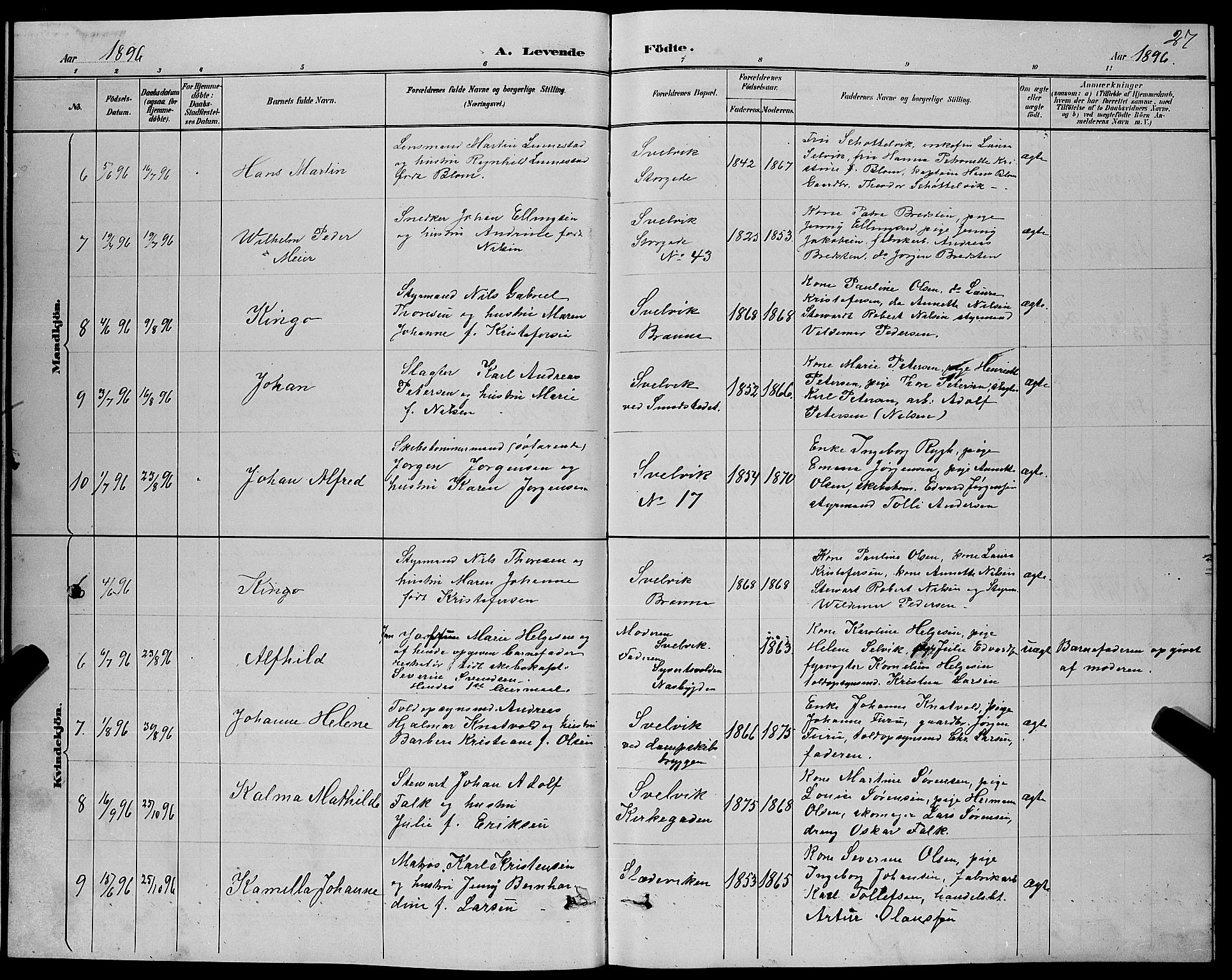 Strømm kirkebøker, AV/SAKO-A-322/G/Gb/L0001: Parish register (copy) no. II 1, 1889-1896, p. 27