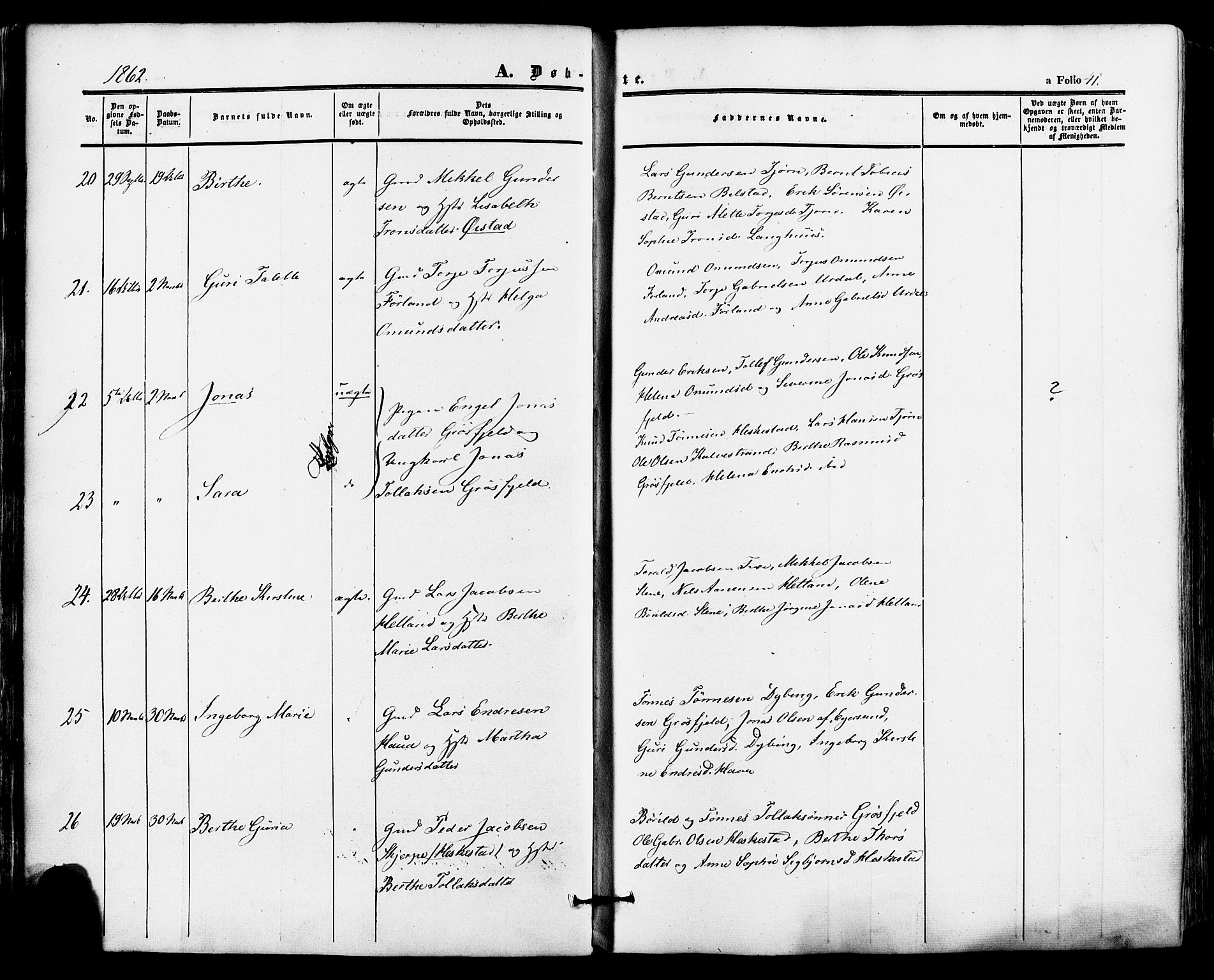 Lund sokneprestkontor, AV/SAST-A-101809/S06/L0010: Parish register (official) no. A 9, 1854-1886, p. 41