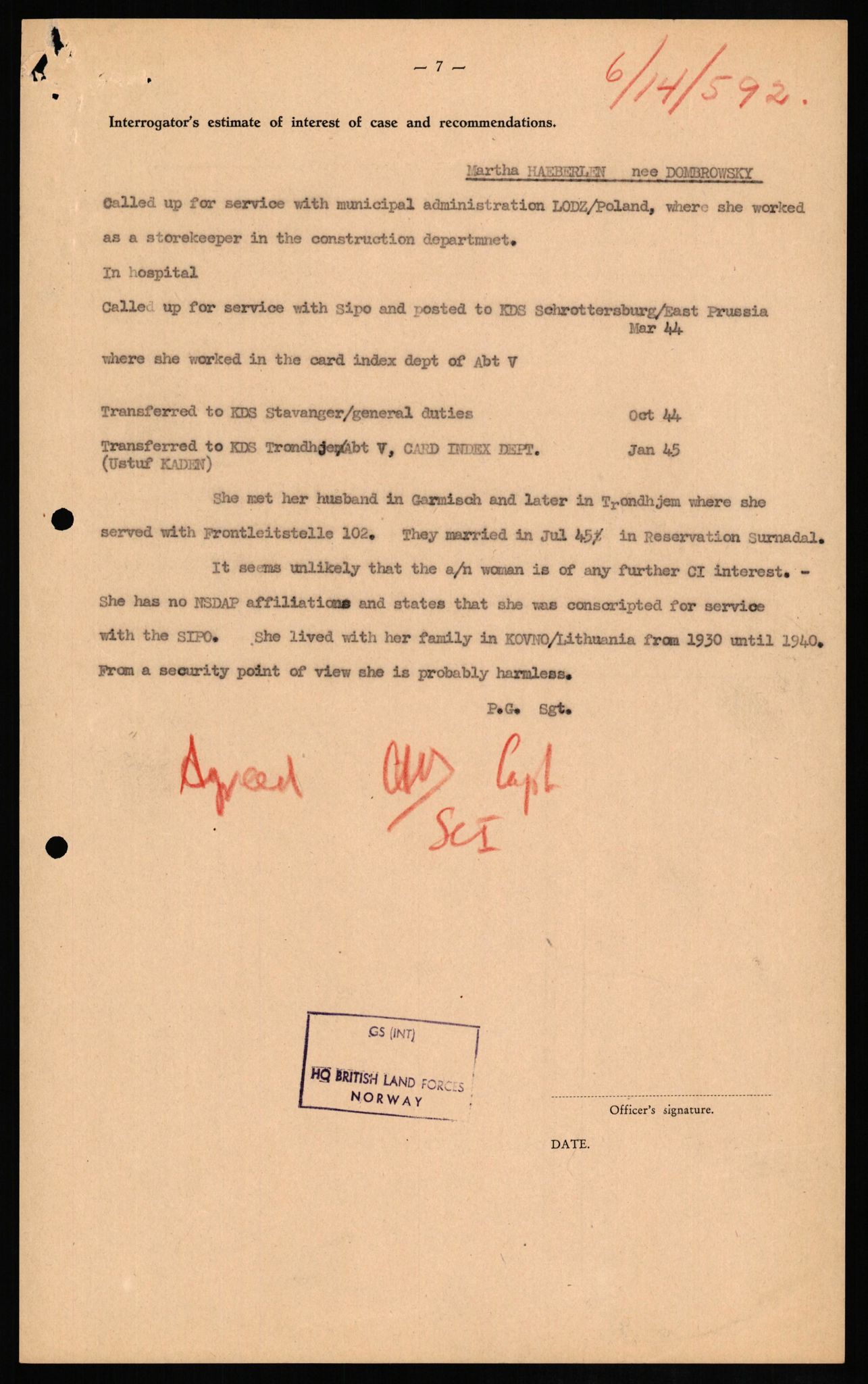 Forsvaret, Forsvarets overkommando II, RA/RAFA-3915/D/Db/L0014: CI Questionaires. Tyske okkupasjonsstyrker i Norge. Tyskere., 1945-1946, p. 233