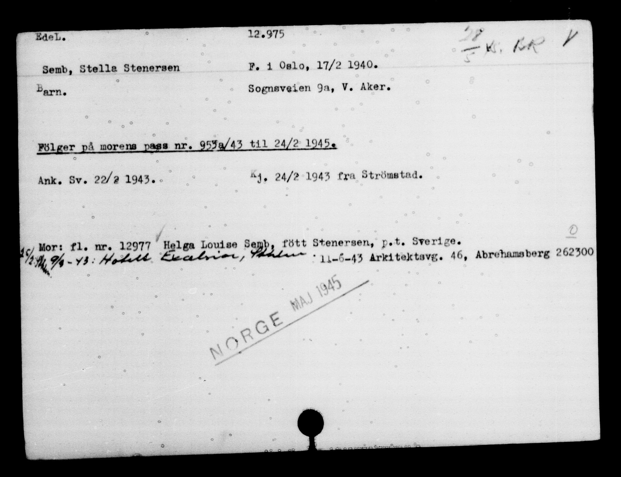 Utenriksstasjonene, Legasjonen i Stockholm, Flyktningkontoret, AV/RA-S-6753/V/Va/L0007: Kjesäterkartoteket, flyktninger med registreringsnr. 12700-15723, 1940-1945, p. 322