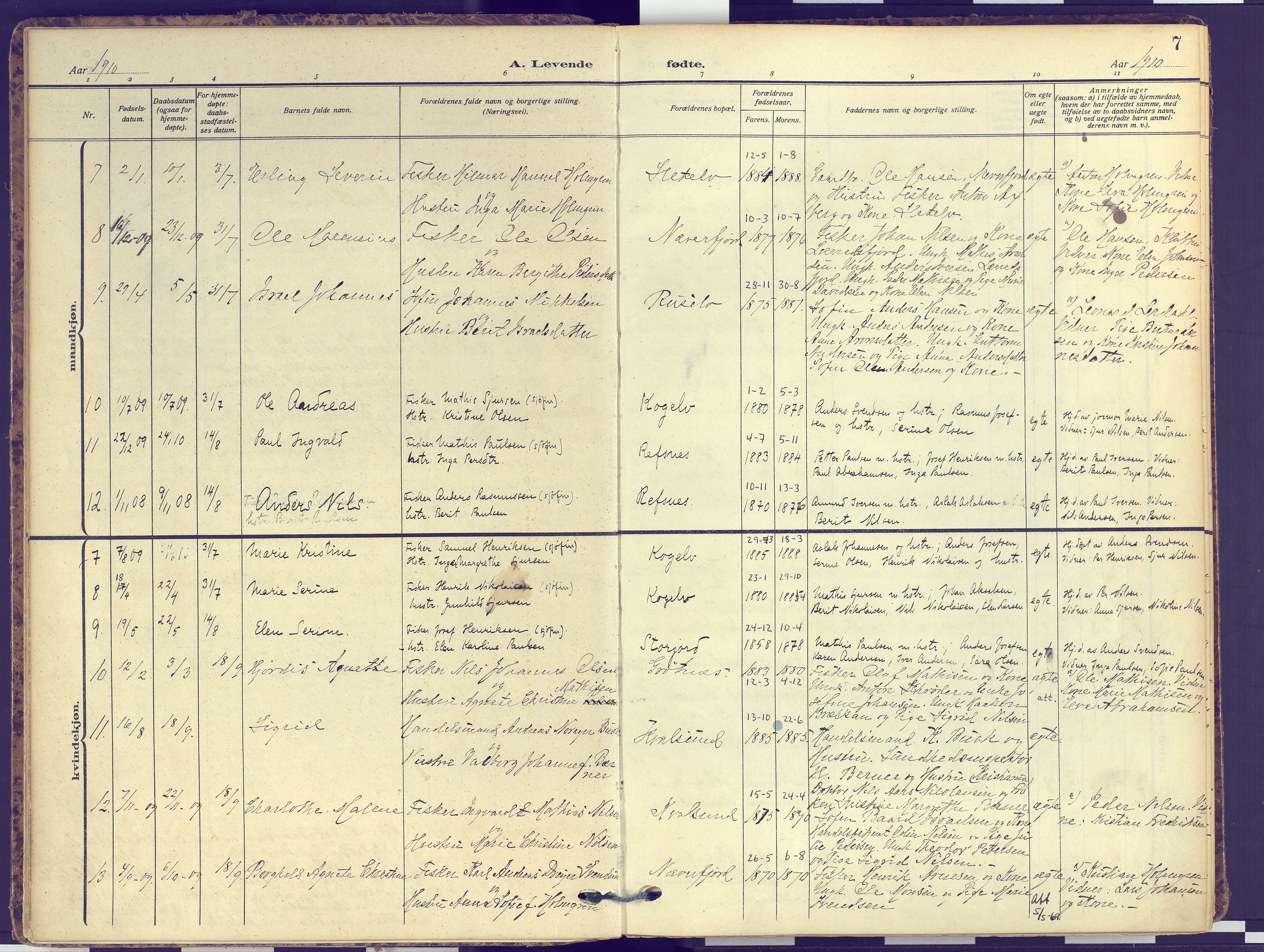 Hammerfest sokneprestkontor, SATØ/S-1347: Parish register (official) no. 16, 1908-1923, p. 7