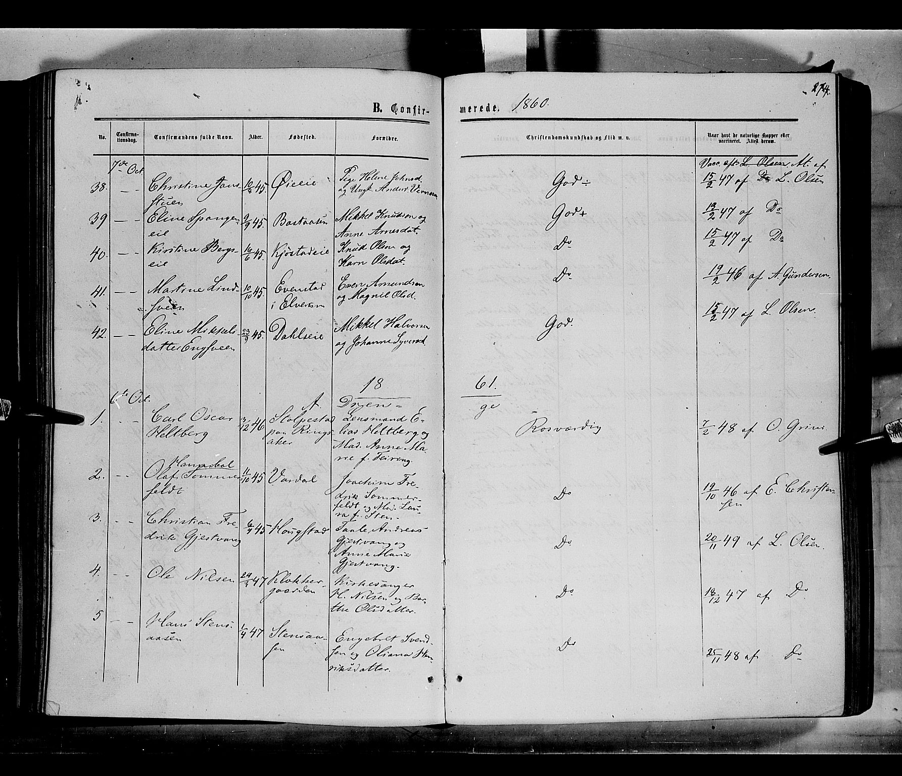 Løten prestekontor, SAH/PREST-022/K/Ka/L0008: Parish register (official) no. 8, 1860-1877, p. 274