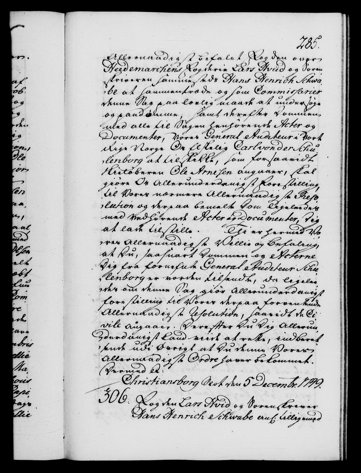 Danske Kanselli 1572-1799, RA/EA-3023/F/Fc/Fca/Fcab/L0032: Norske tegnelser, 1749-1750, p. 285a