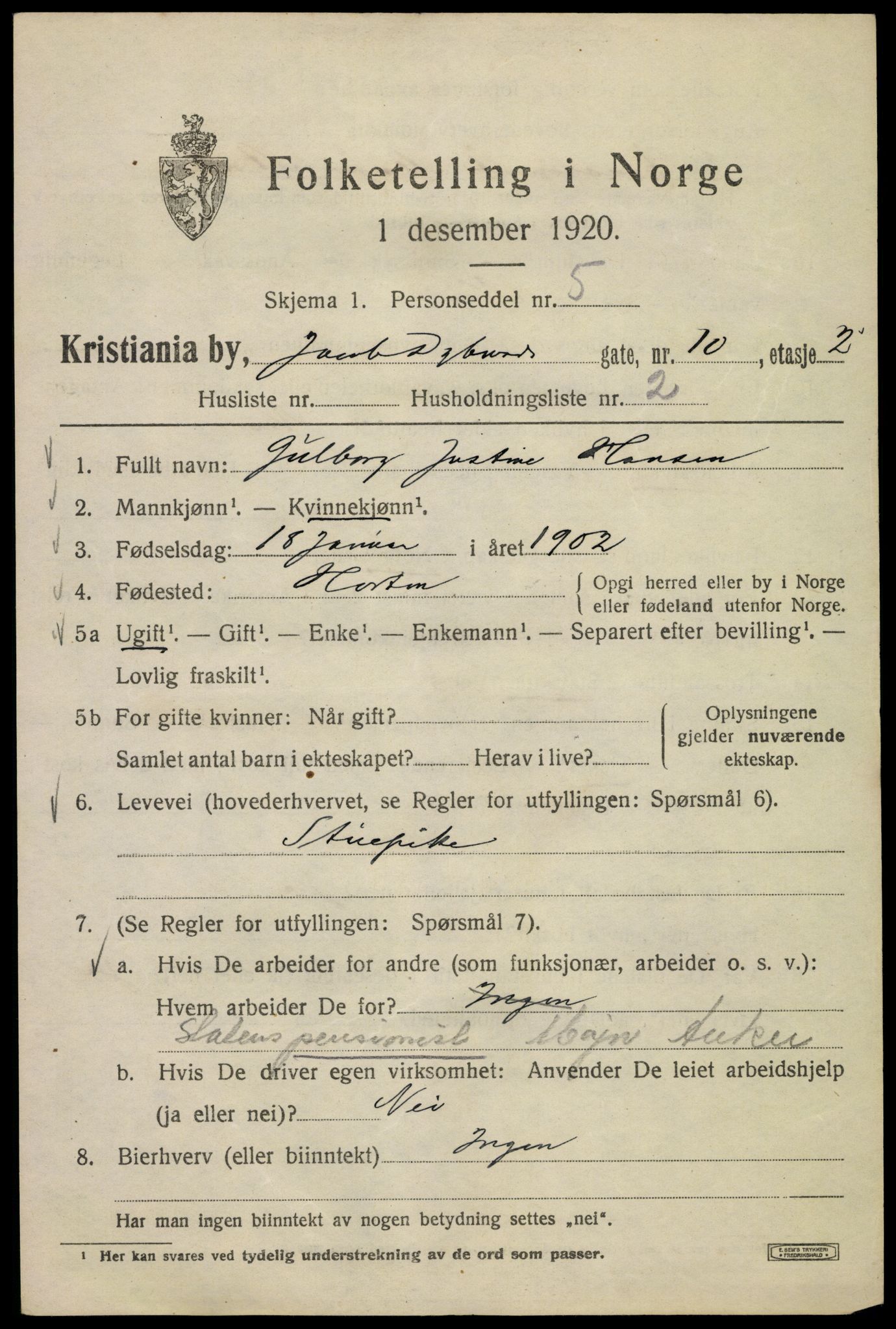 SAO, 1920 census for Kristiania, 1920, p. 204231