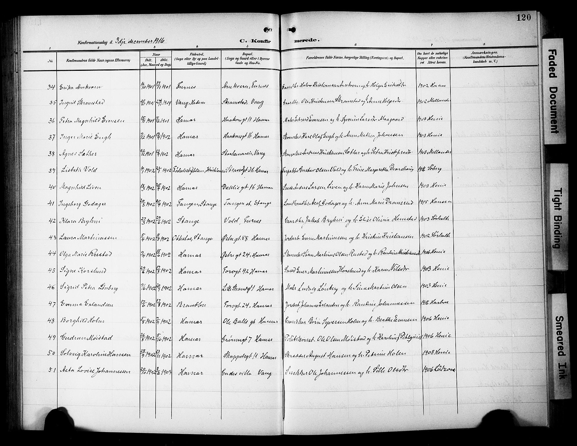 Hamar prestekontor, SAH/DOMPH-002/H/Ha/Hab/L0002: Parish register (copy) no. 2, 1899-1929, p. 120