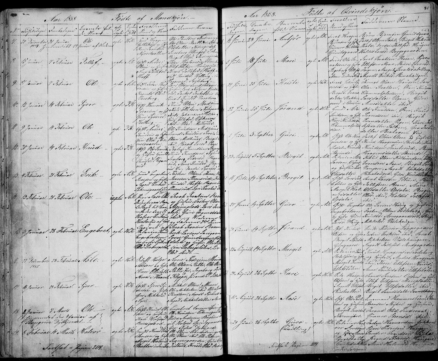 Ål kirkebøker, SAKO/A-249/F/Fa/L0006: Parish register (official) no. I 6, 1849-1864, p. 80