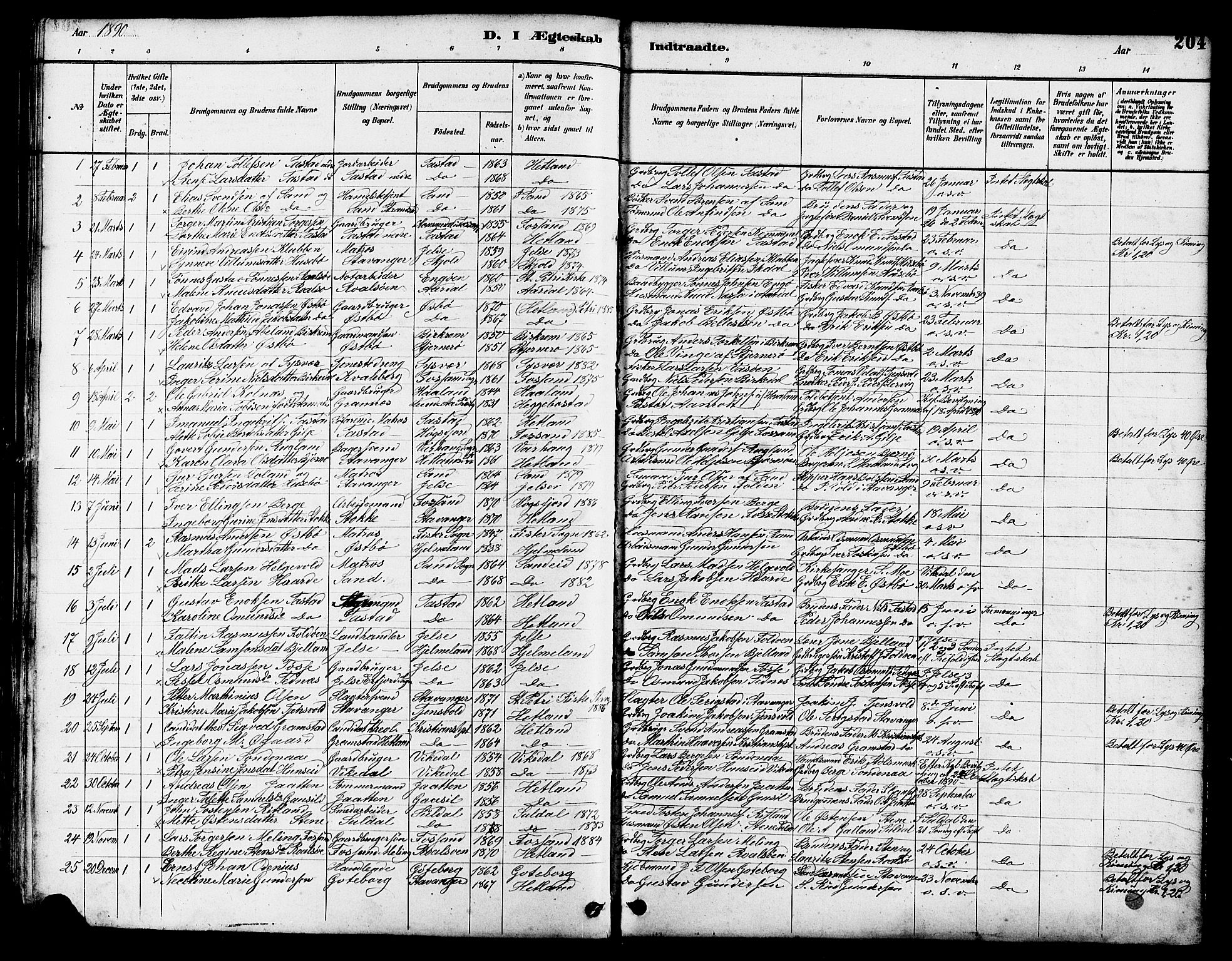 Hetland sokneprestkontor, SAST/A-101826/30/30BB/L0005: Parish register (copy) no. B 5, 1878-1910, p. 204