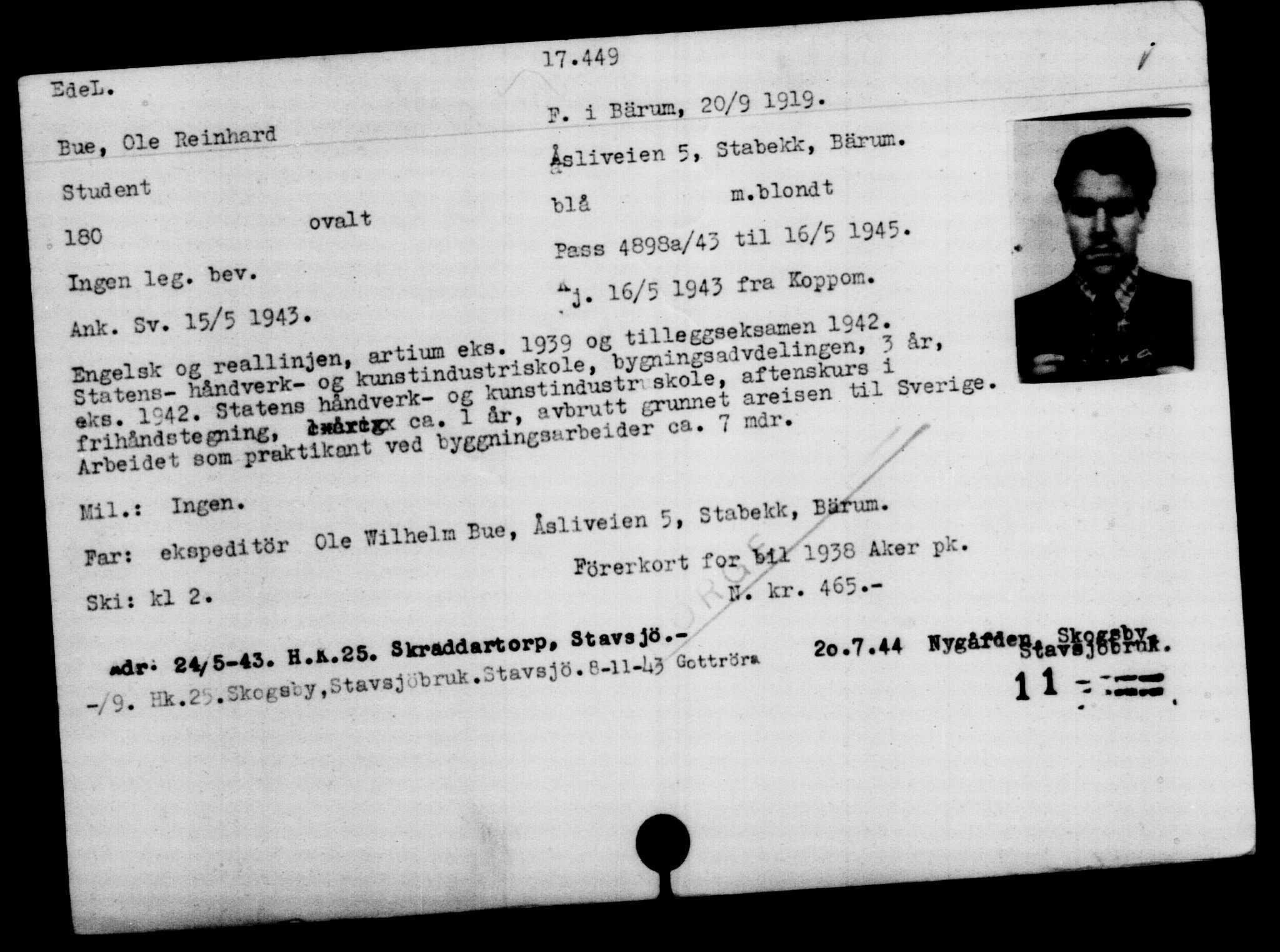 Utenriksstasjonene, Legasjonen i Stockholm, Flyktningkontoret, AV/RA-S-6753/V/Va/L0008: Kjesäterkartoteket, flyktninger med registreringsnr. 15700-18547, 1940-1945, p. 1933