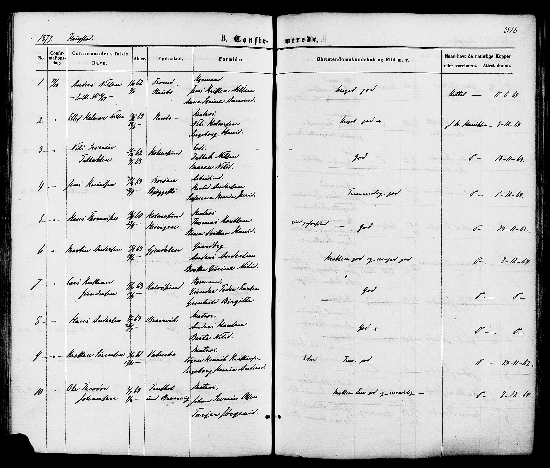 Dypvåg sokneprestkontor, AV/SAK-1111-0007/F/Fa/Faa/L0007: Parish register (official) no. A 7 /2, 1877-1884, p. 318