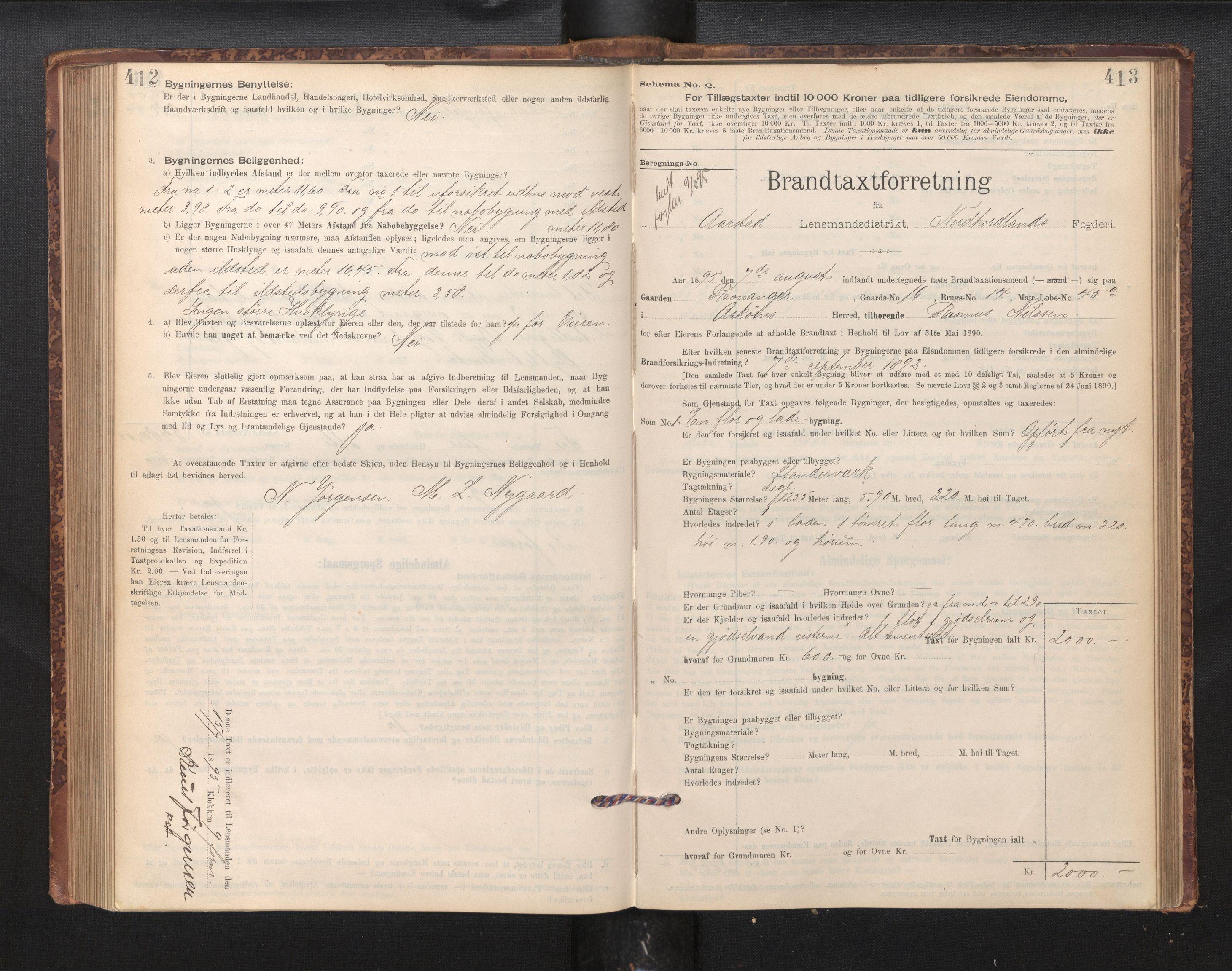 Lensmannen i Årstad, AV/SAB-A-36201/0012/L0011: Branntakstprotokoll,skjematakst, 1895-1901, p. 412-413