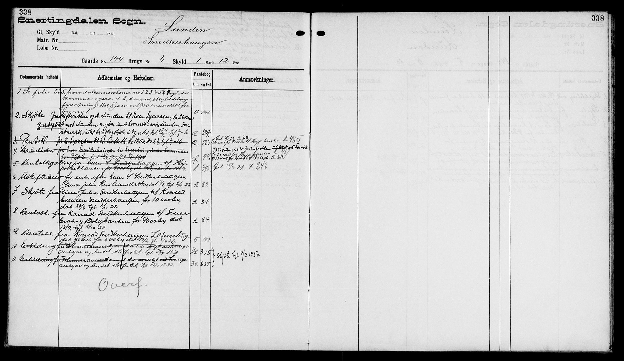 Toten tingrett, SAH/TING-006/H/Ha/Haa/L0017: Mortgage register no. 17, 1901, p. 338