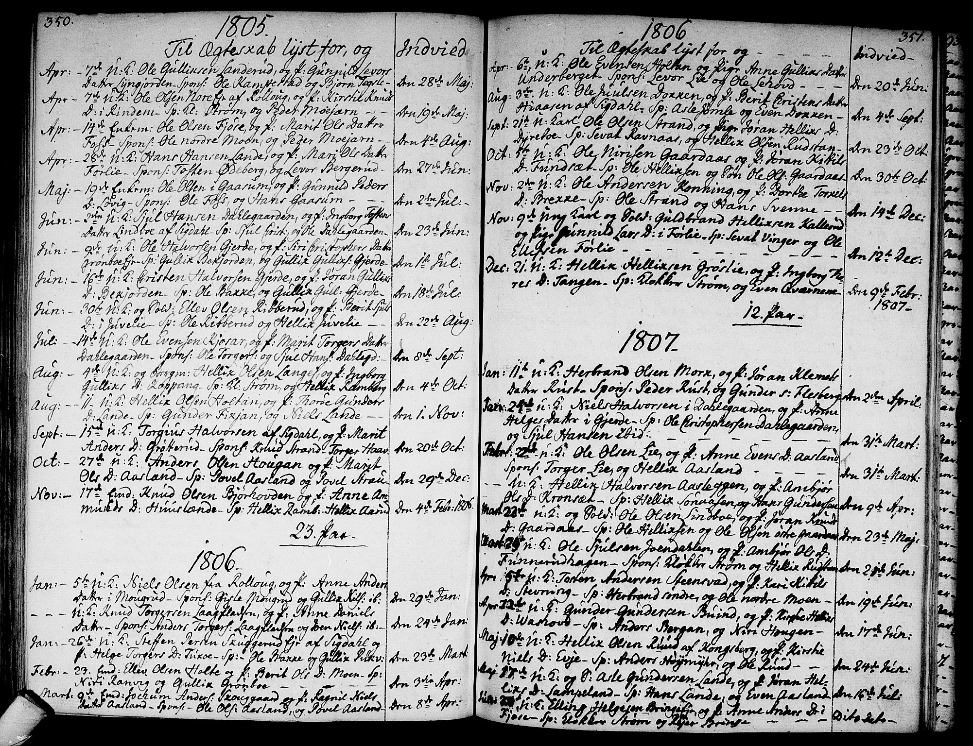Flesberg kirkebøker, AV/SAKO-A-18/F/Fa/L0004: Parish register (official) no. I 4, 1788-1815, p. 350-351