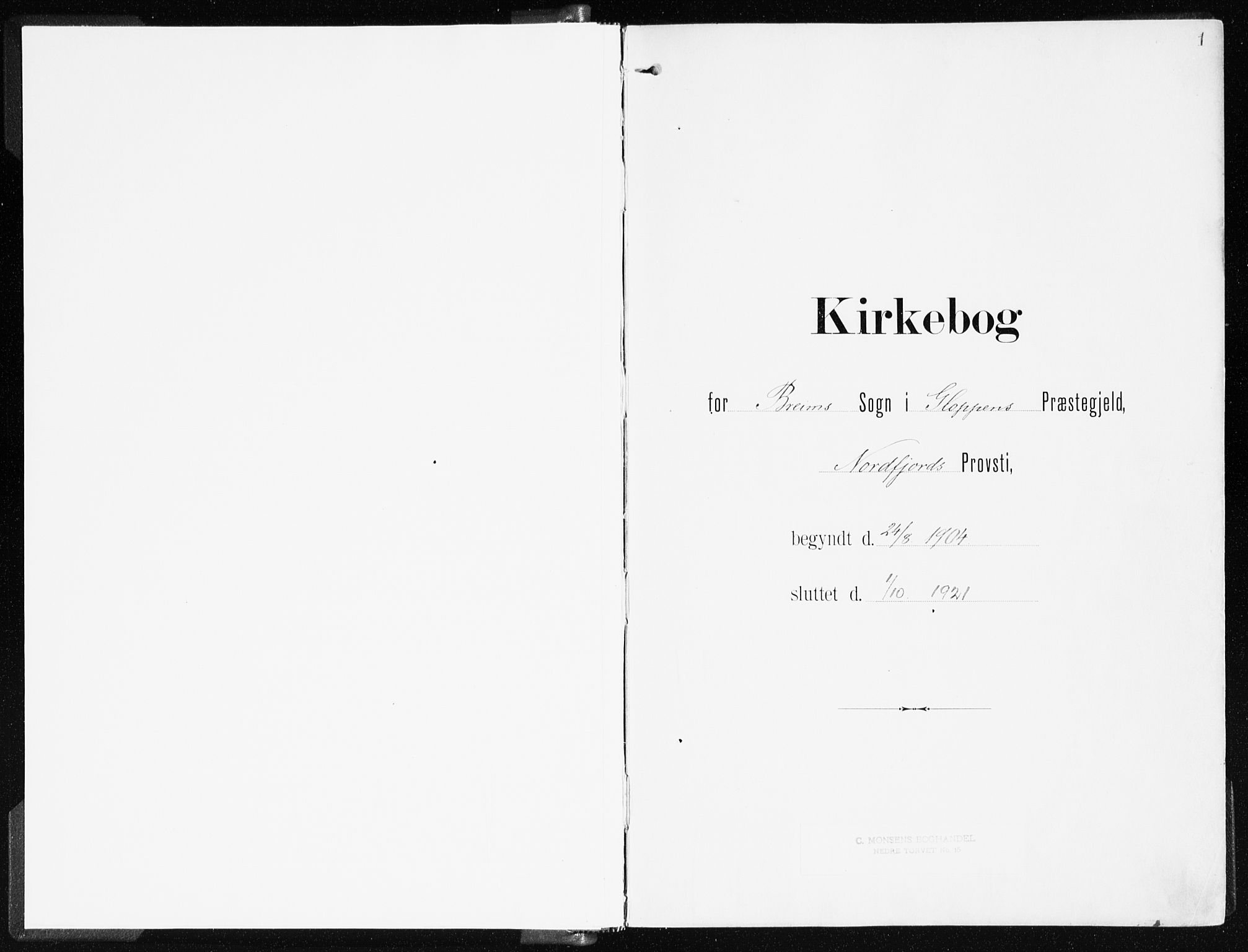 Gloppen sokneprestembete, AV/SAB-A-80101/H/Haa/Haac/L0003: Parish register (official) no. C 3, 1904-1921, p. 1