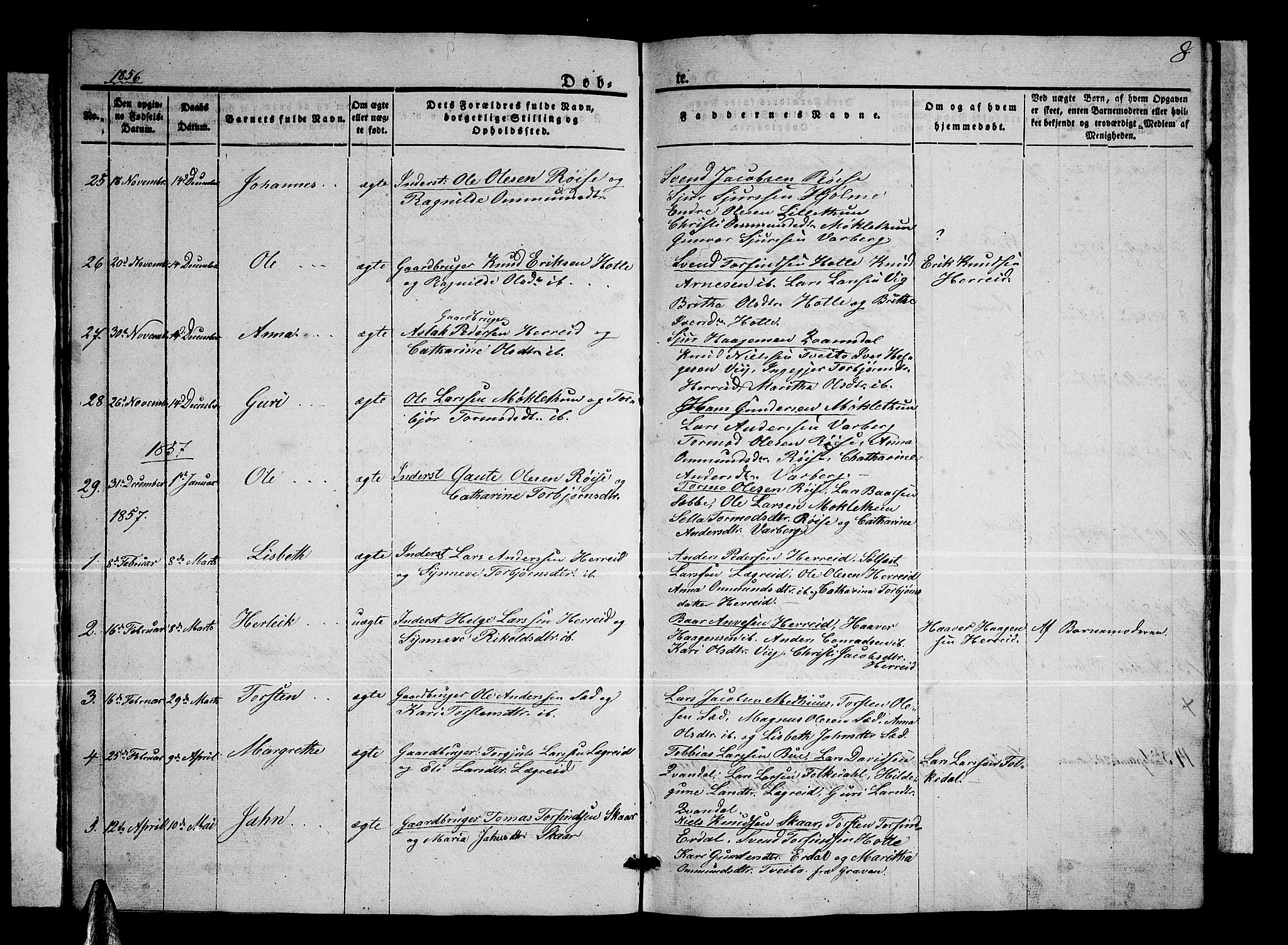 Ullensvang sokneprestembete, SAB/A-78701/H/Hab: Parish register (copy) no. C 1, 1855-1871, p. 8