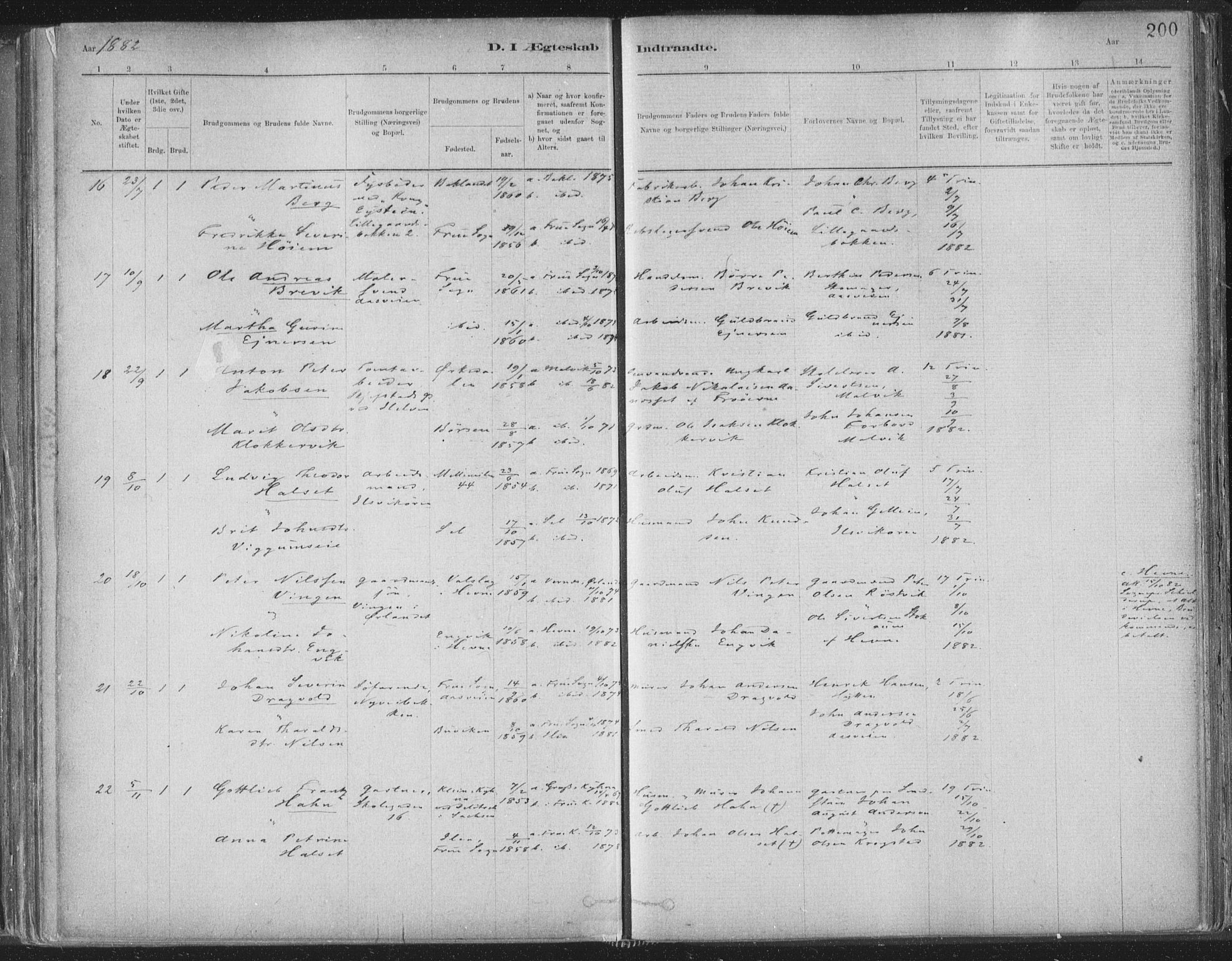 Ministerialprotokoller, klokkerbøker og fødselsregistre - Sør-Trøndelag, AV/SAT-A-1456/603/L0162: Parish register (official) no. 603A01, 1879-1895, p. 200