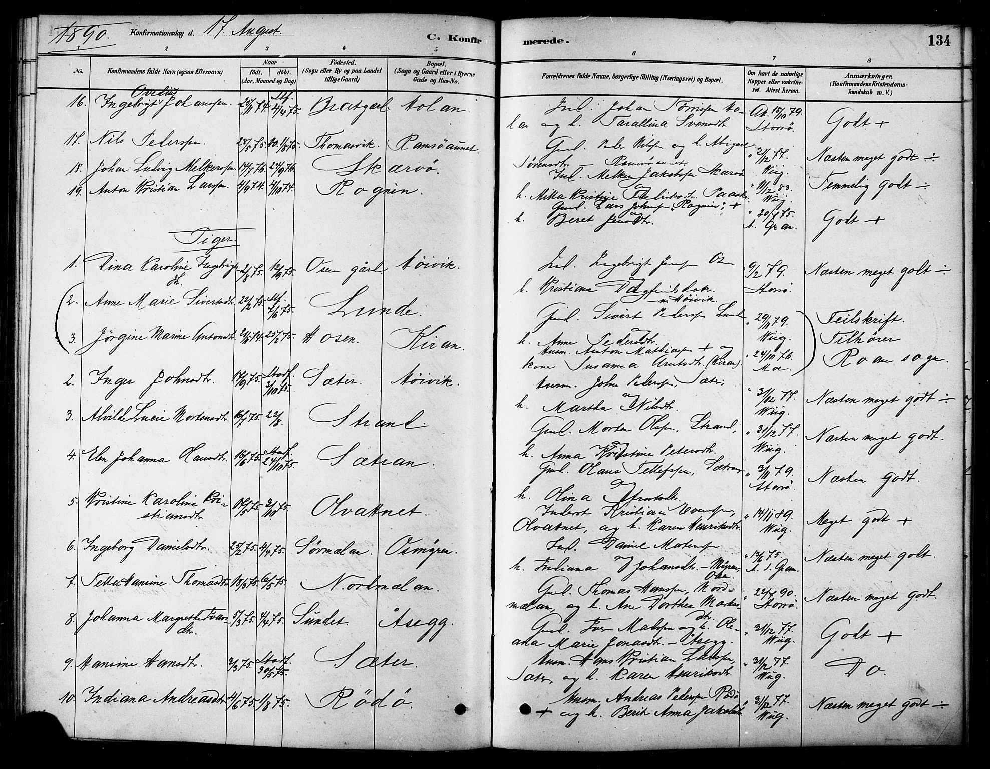 Ministerialprotokoller, klokkerbøker og fødselsregistre - Sør-Trøndelag, SAT/A-1456/658/L0722: Parish register (official) no. 658A01, 1879-1896, p. 134