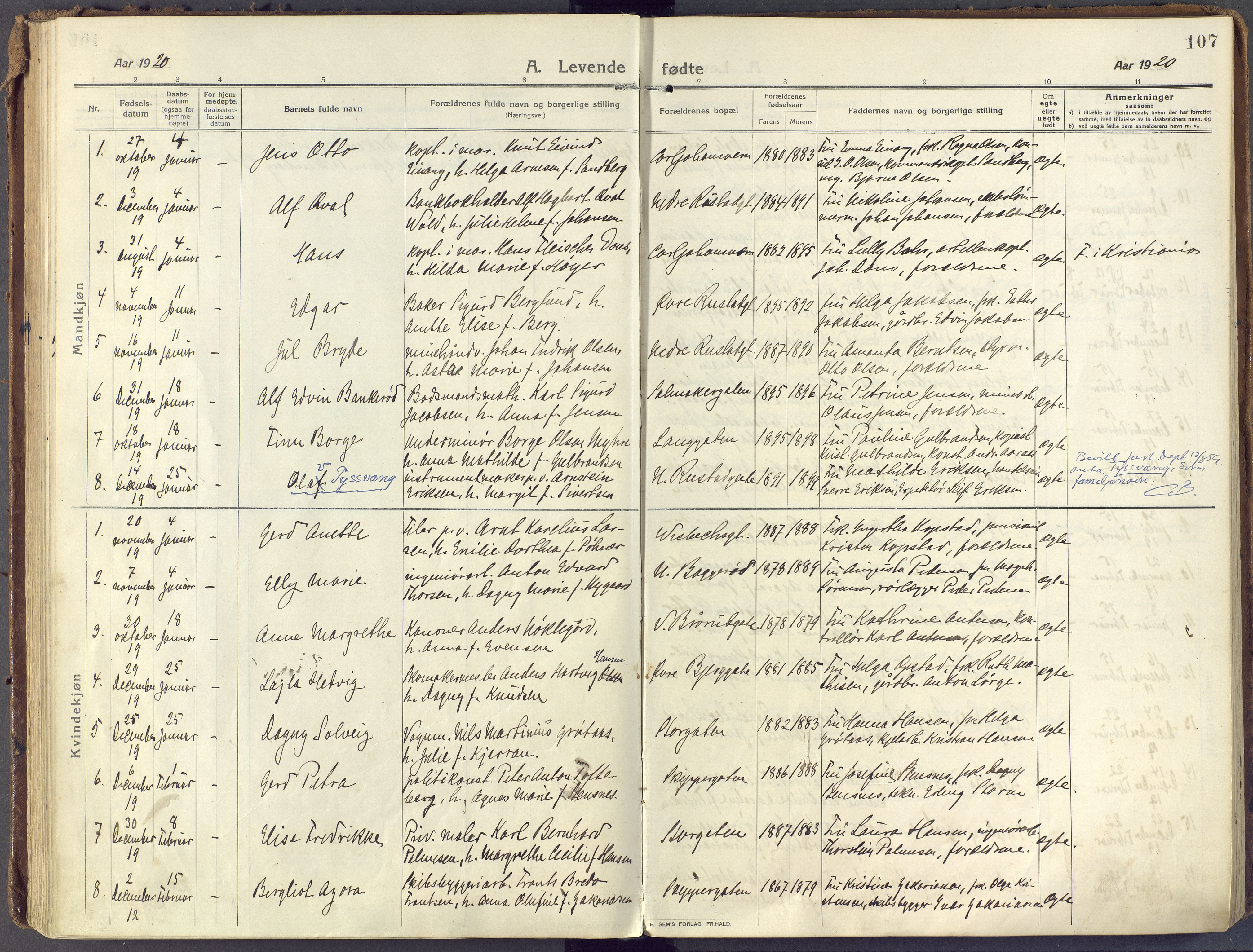 Horten kirkebøker, AV/SAKO-A-348/F/Fa/L0012: Parish register (official) no. 12, 1913-1926, p. 107
