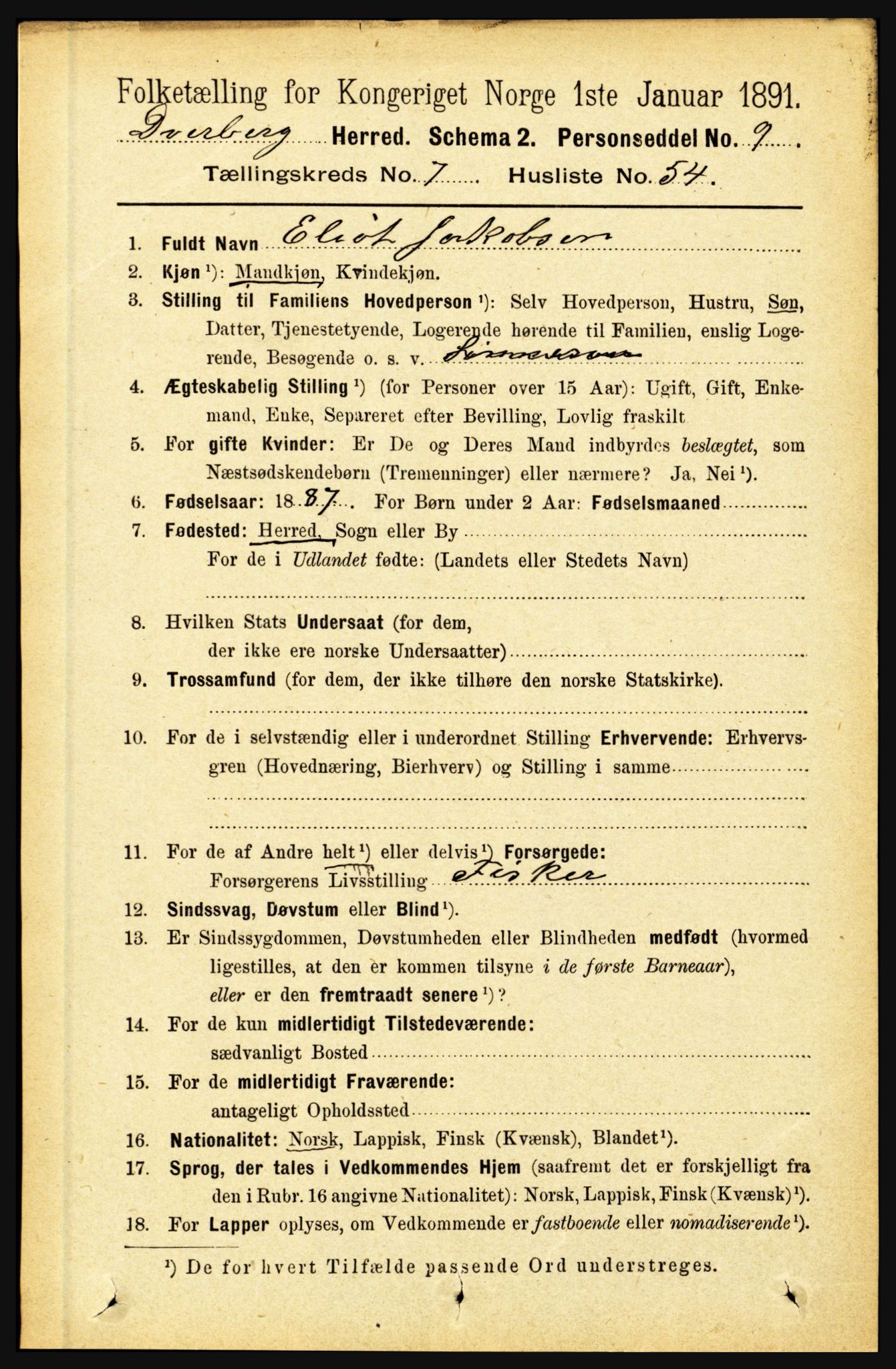 RA, 1891 census for 1872 Dverberg, 1891, p. 2955