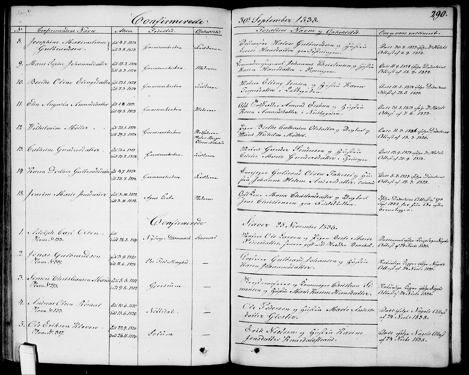 Garnisonsmenigheten Kirkebøker, AV/SAO-A-10846/G/Ga/L0004: Parish register (copy) no. 4, 1828-1840, p. 290