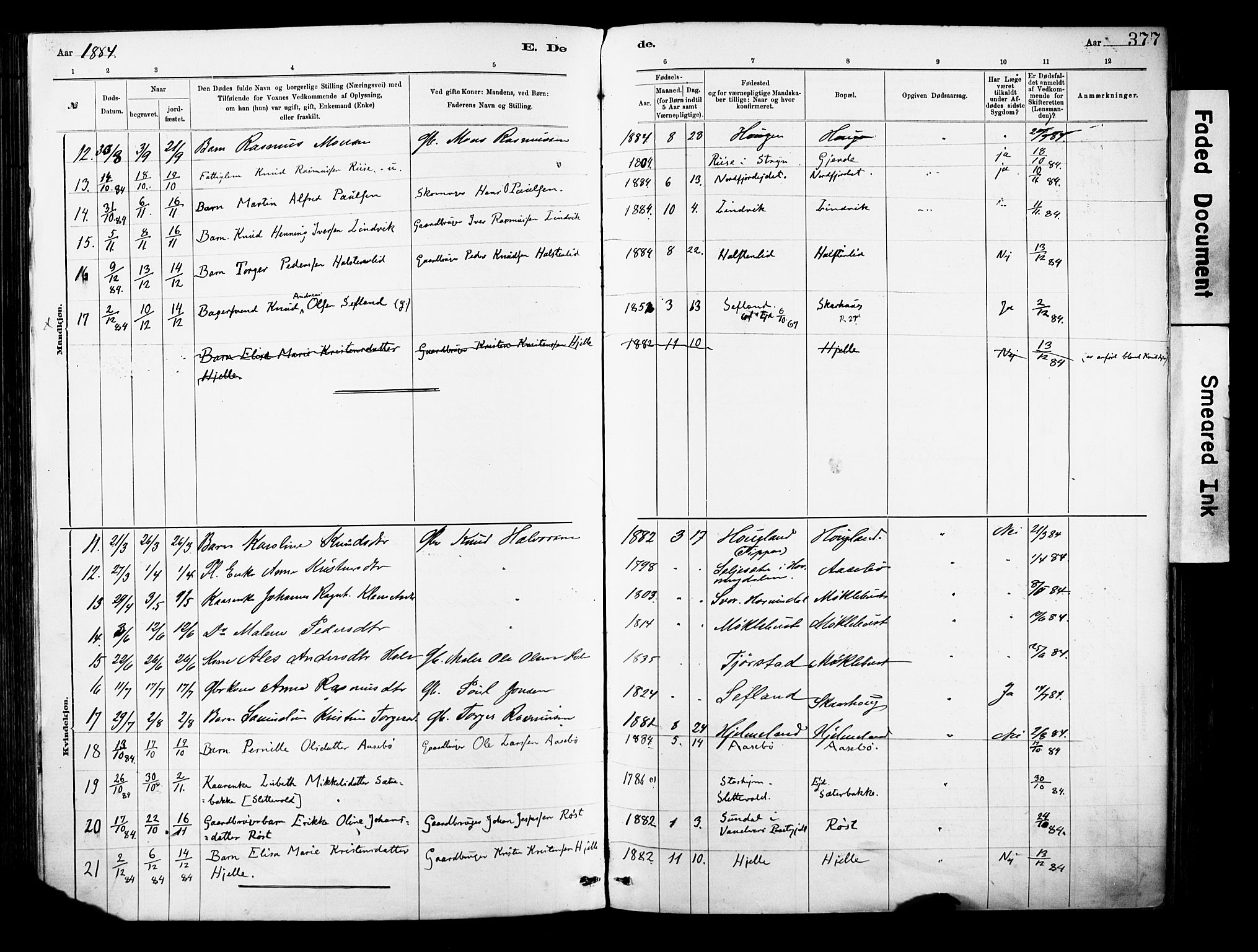 Eid sokneprestembete, AV/SAB-A-82301/H/Haa/Haab/L0001: Parish register (official) no. B 1, 1879-1906, p. 377