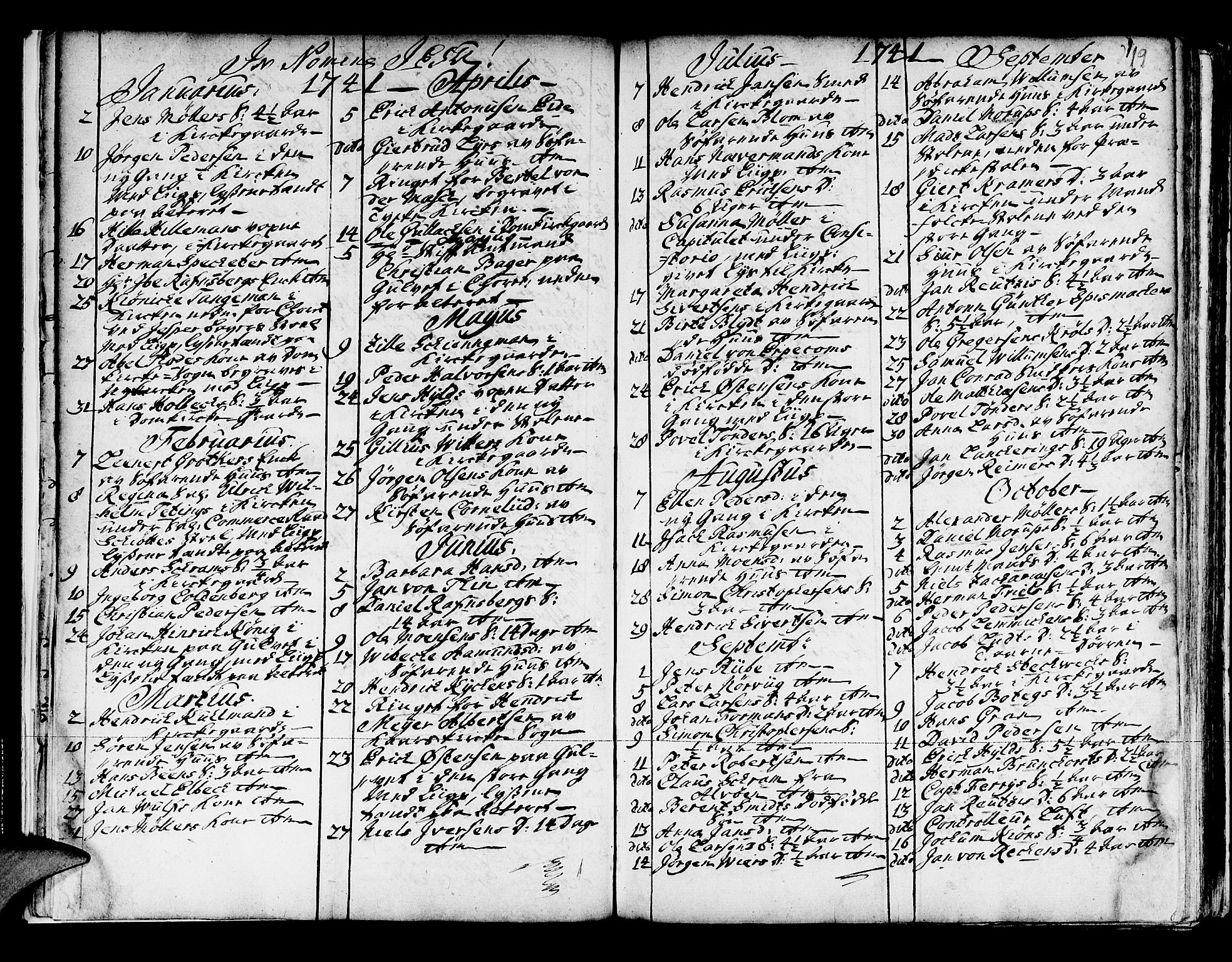 Domkirken sokneprestembete, SAB/A-74801/H/Haa/L0008: Parish register (official) no. A 8, 1725-1775, p. 19