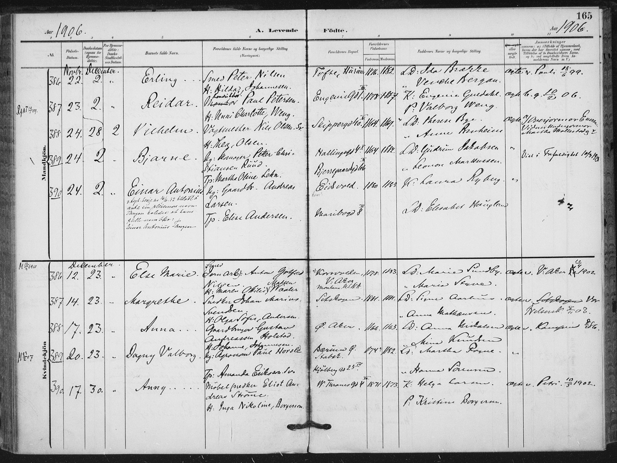 Rikshospitalet prestekontor Kirkebøker, AV/SAO-A-10309b/F/L0013: Parish register (official) no. 13, 1905-1908, p. 165