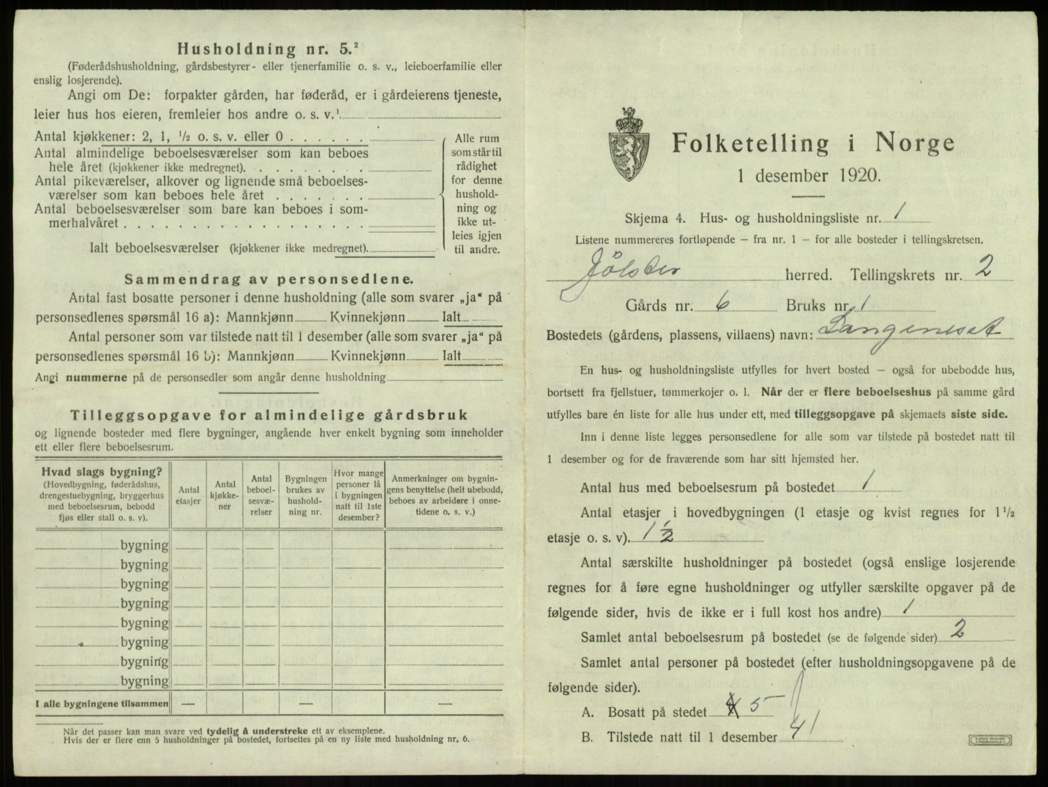 SAB, 1920 census for Jølster, 1920, p. 144