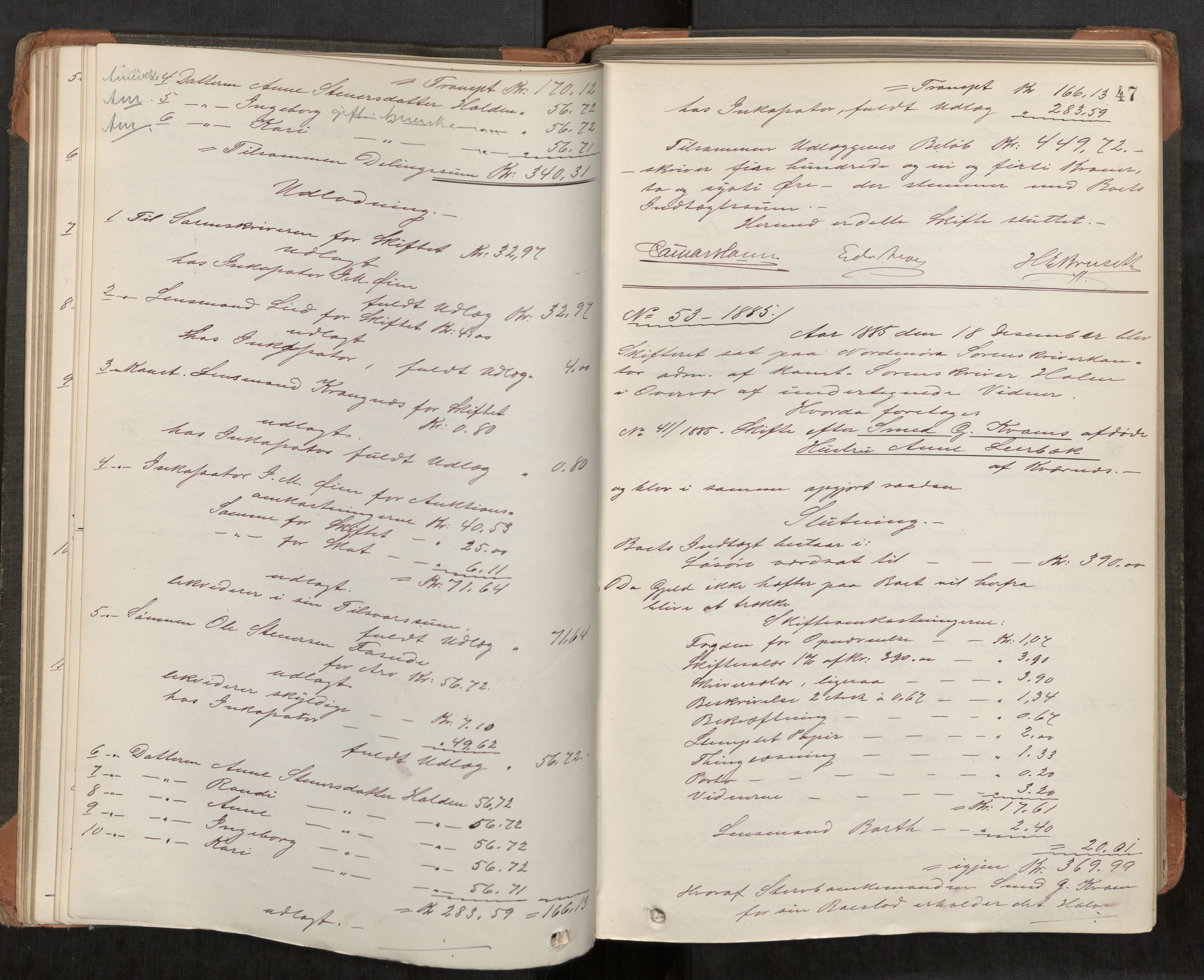 Nordmøre sorenskriveri, AV/SAT-A-4132/1/3/3A/L0040: Utlodningsprotokoll nr 09, 1885-1890, p. 47