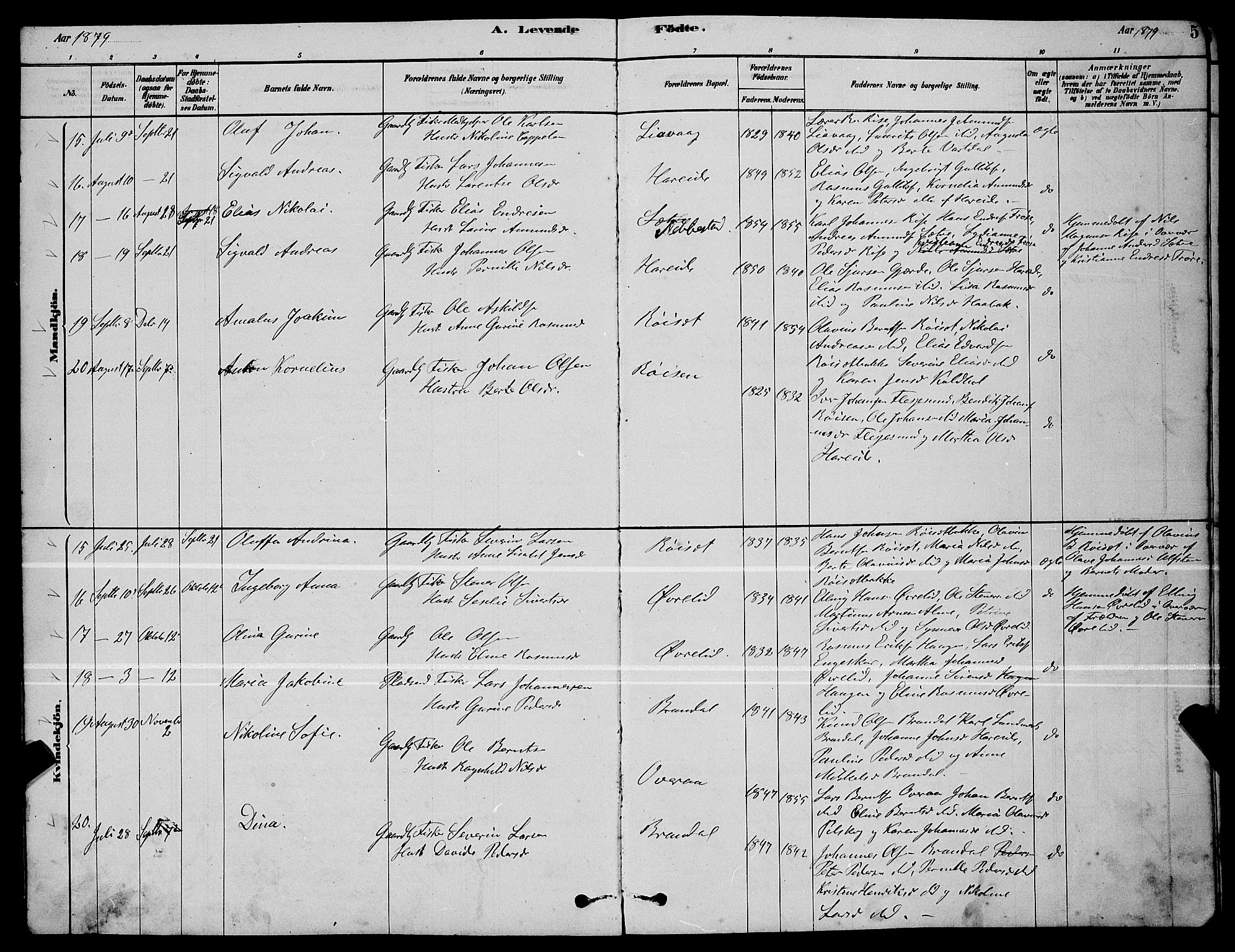 Ministerialprotokoller, klokkerbøker og fødselsregistre - Møre og Romsdal, AV/SAT-A-1454/510/L0125: Parish register (copy) no. 510C02, 1878-1900, p. 5