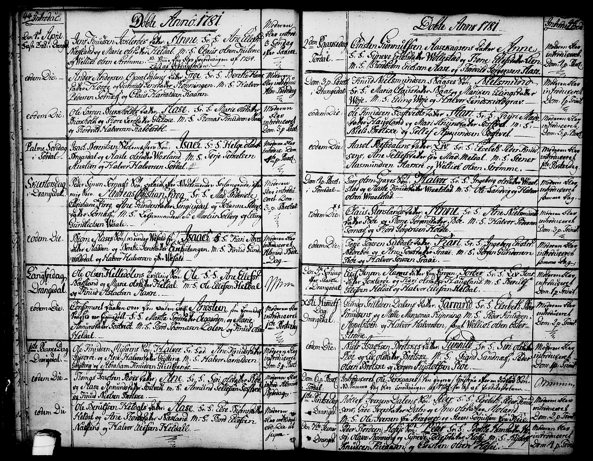 Drangedal kirkebøker, SAKO/A-258/F/Fa/L0003: Parish register (official) no. 3, 1768-1814, p. 44-45