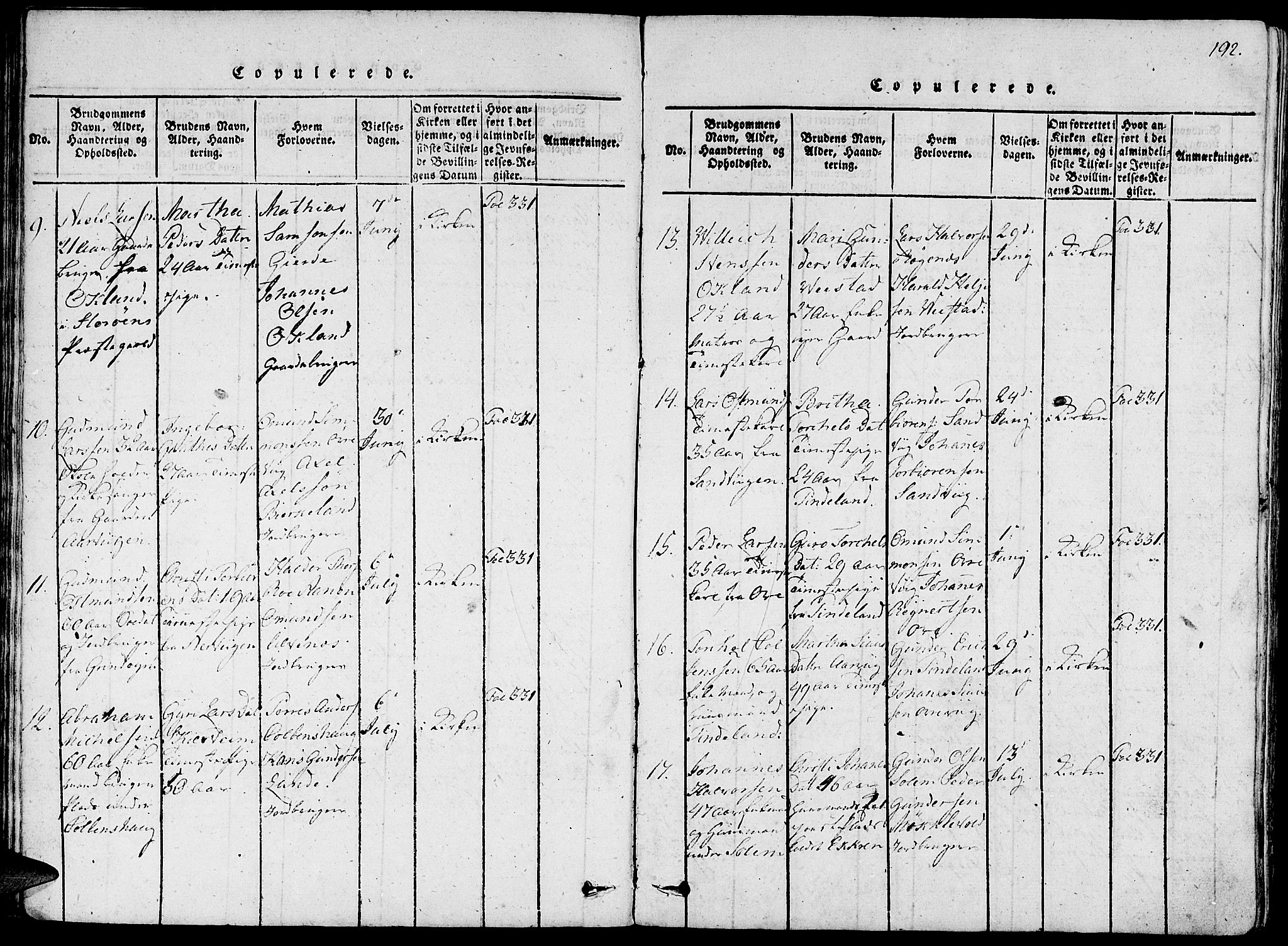 Fjelberg sokneprestembete, AV/SAB-A-75201/H/Haa: Parish register (official) no. A 4, 1816-1822, p. 192