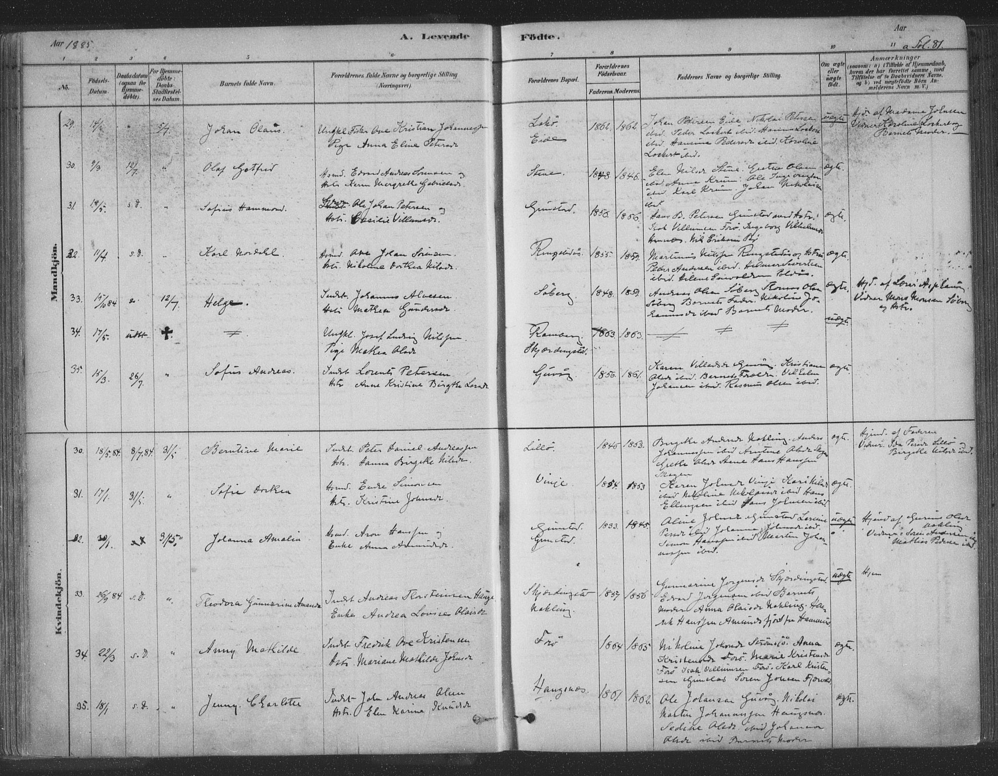 Ministerialprotokoller, klokkerbøker og fødselsregistre - Nordland, SAT/A-1459/891/L1302: Parish register (official) no. 891A07, 1878-1895, p. 81
