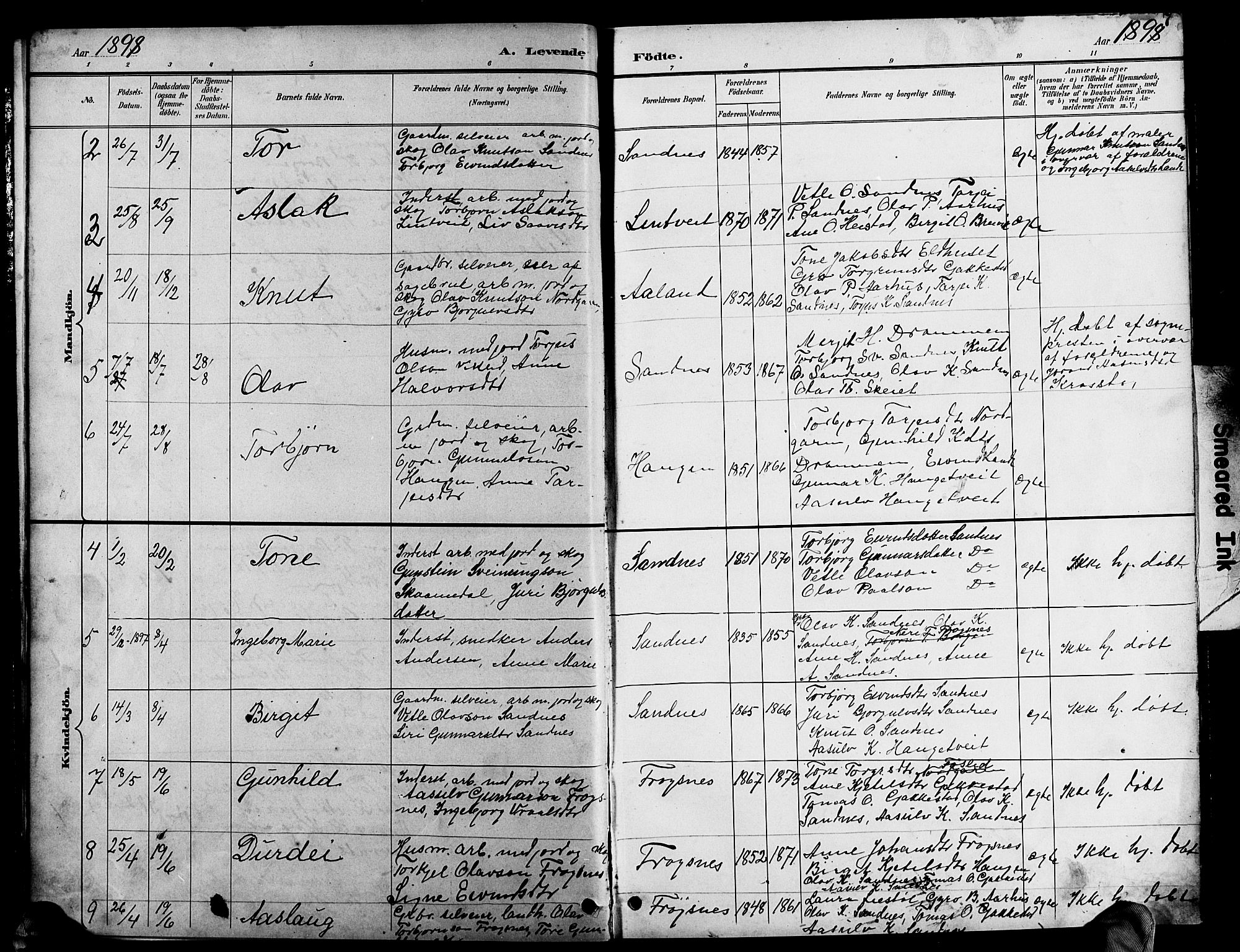 Bygland sokneprestkontor, SAK/1111-0006/F/Fb/Fbc/L0002: Parish register (copy) no. B 2, 1895-1916, p. 7