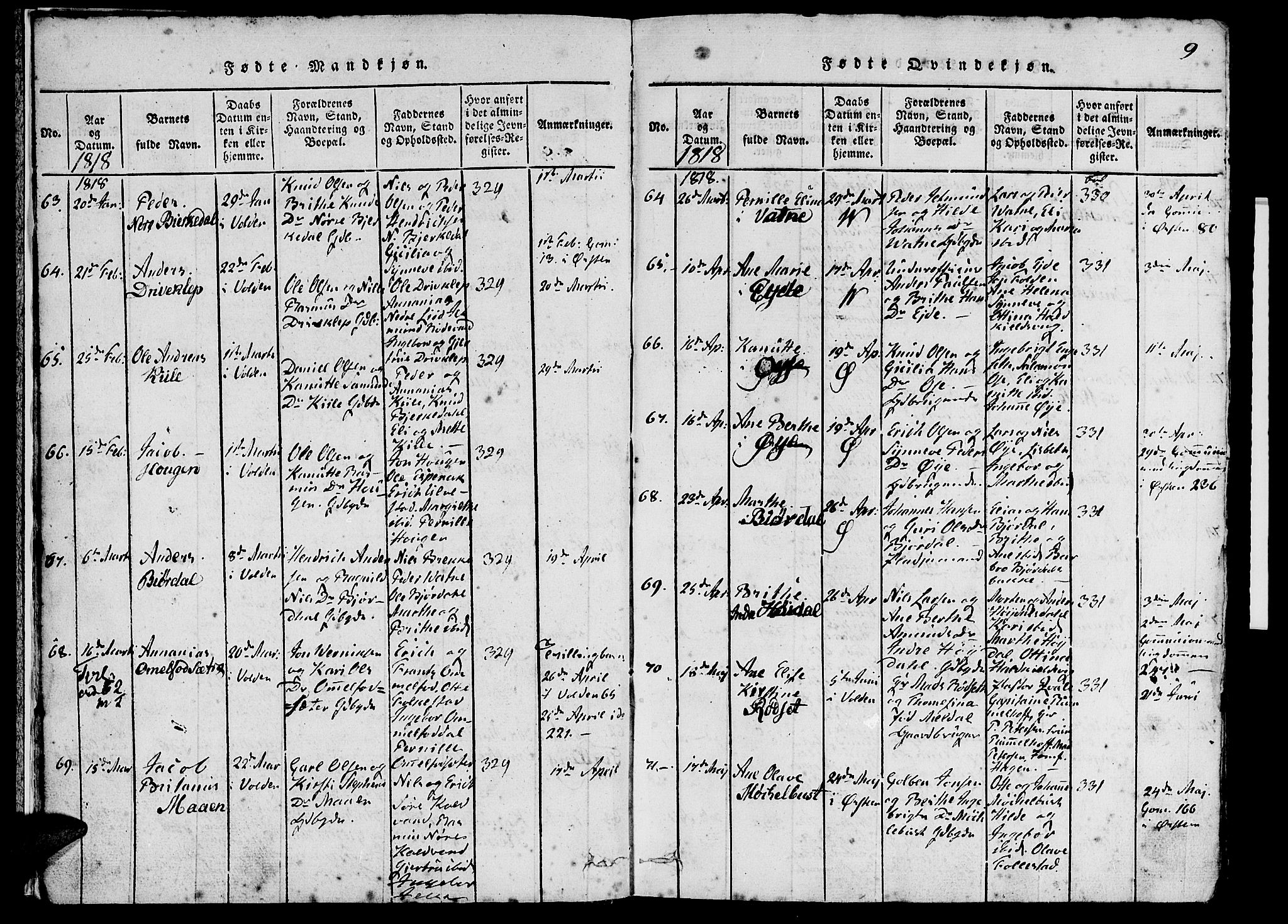 Ministerialprotokoller, klokkerbøker og fødselsregistre - Møre og Romsdal, SAT/A-1454/511/L0138: Parish register (official) no. 511A05, 1817-1832, p. 9