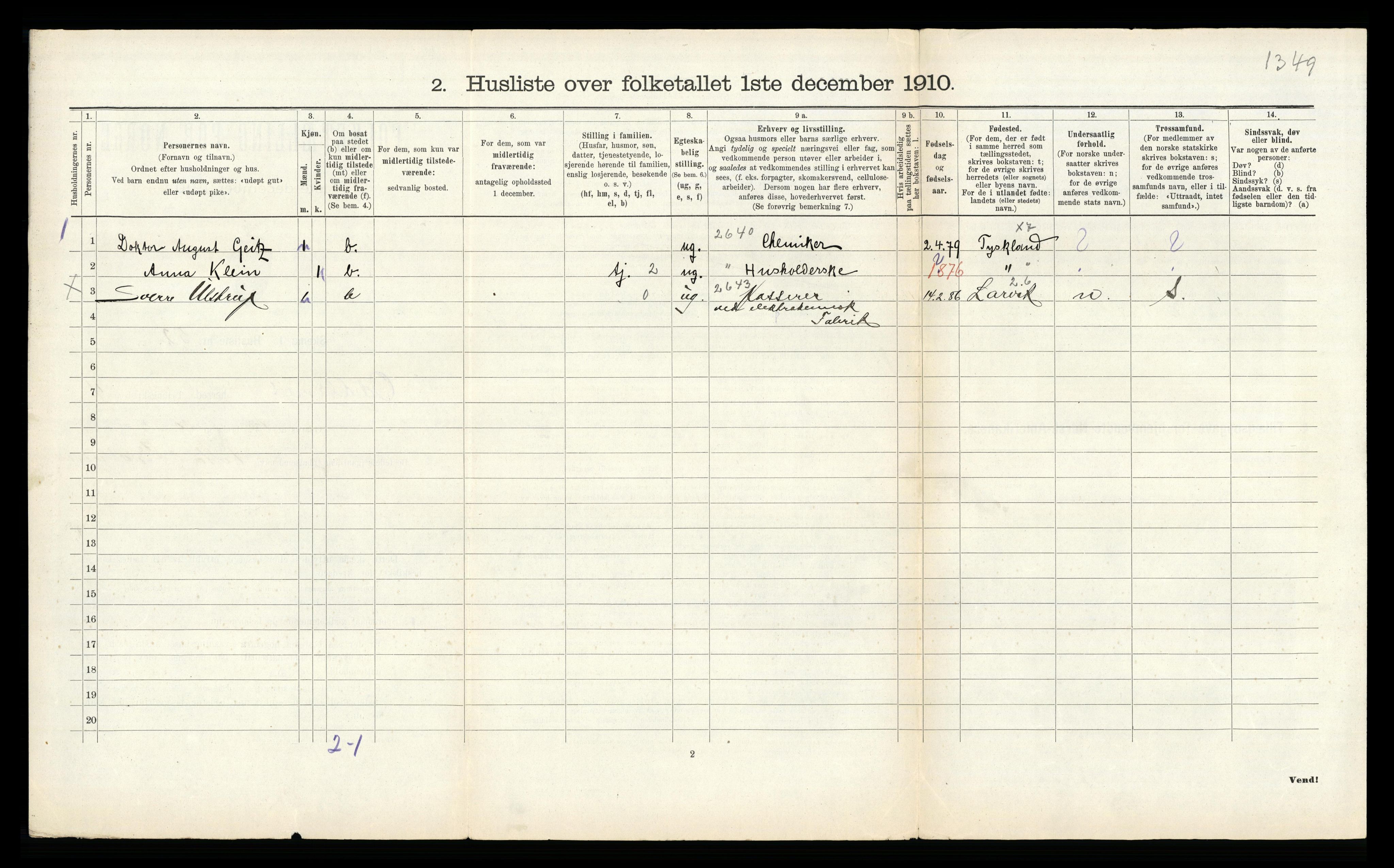 RA, 1910 census for Oddernes, 1910, p. 540