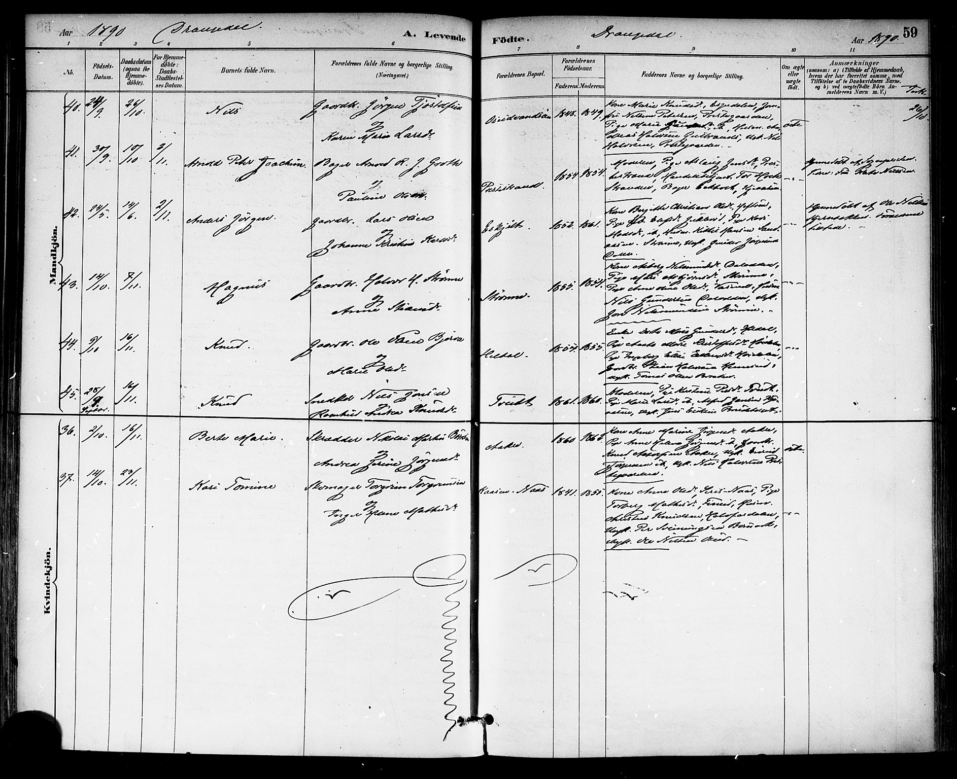 Drangedal kirkebøker, SAKO/A-258/F/Fa/L0010: Parish register (official) no. 10 /1, 1885-1894, p. 59