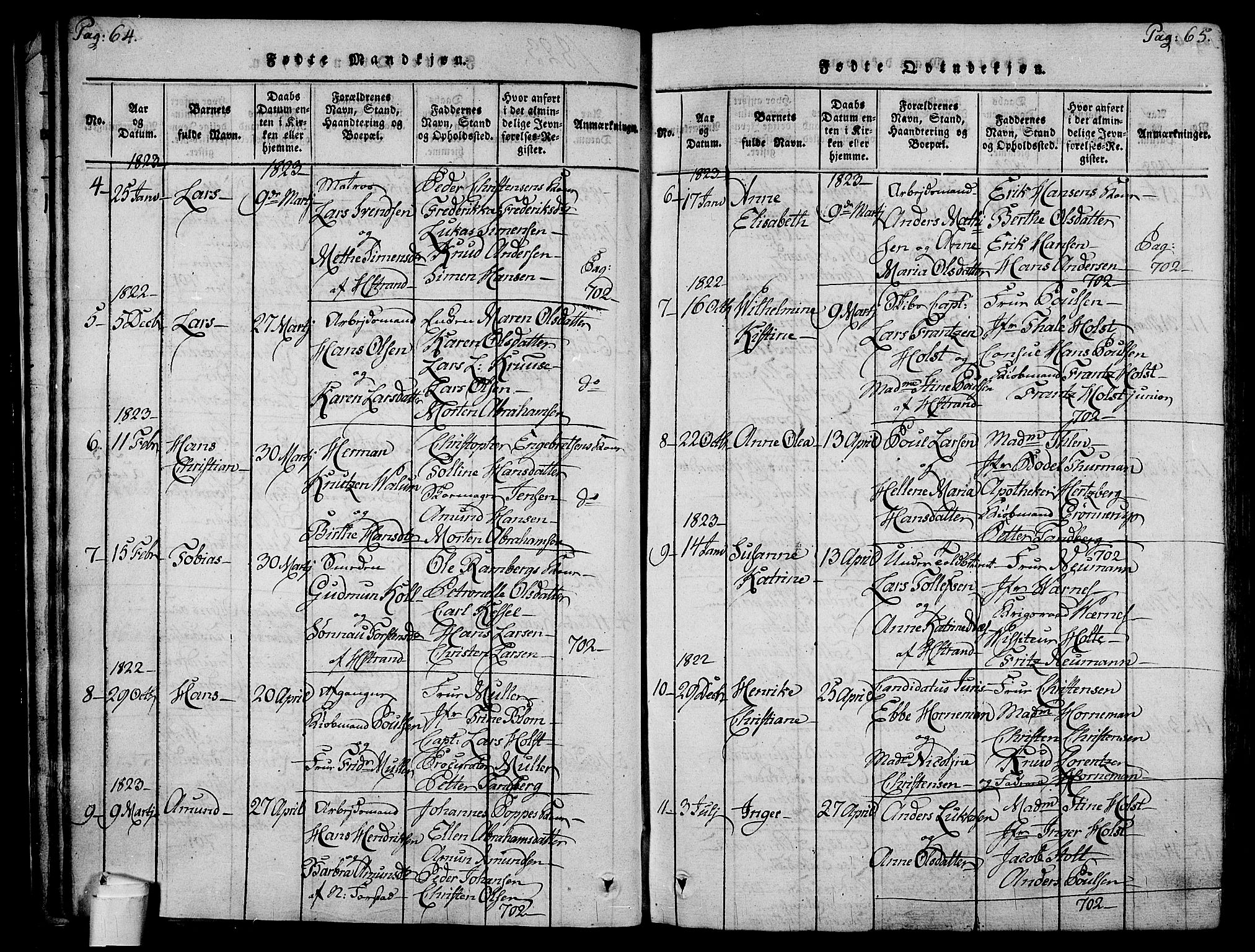 Holmestrand kirkebøker, AV/SAKO-A-346/F/Fa/L0001: Parish register (official) no. 1, 1814-1840, p. 64-65